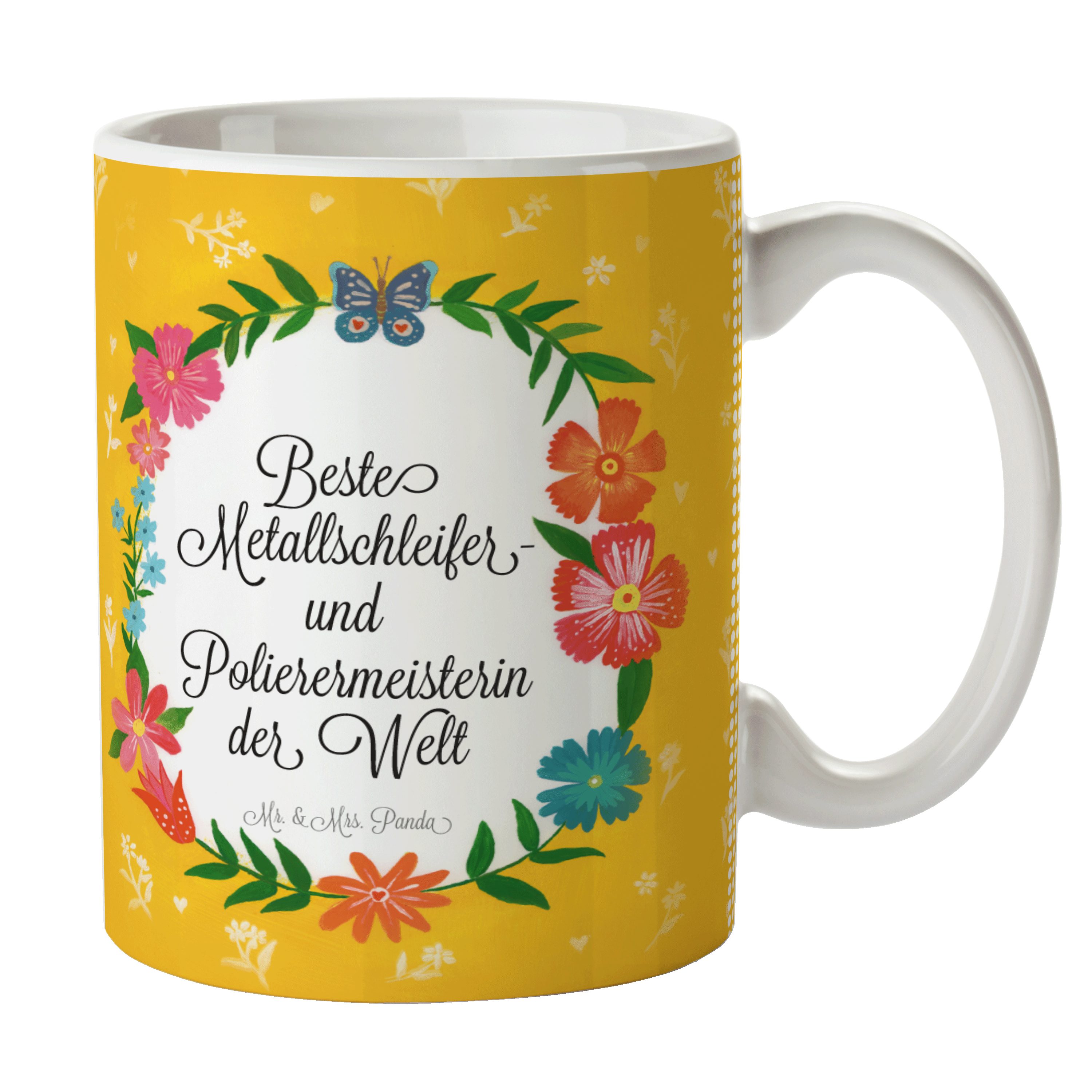 Mr. & Mrs. Geschenk, und Metallschleifer- Panda Berufsschule, - Tasse Keramik Polierermeisterin Tass