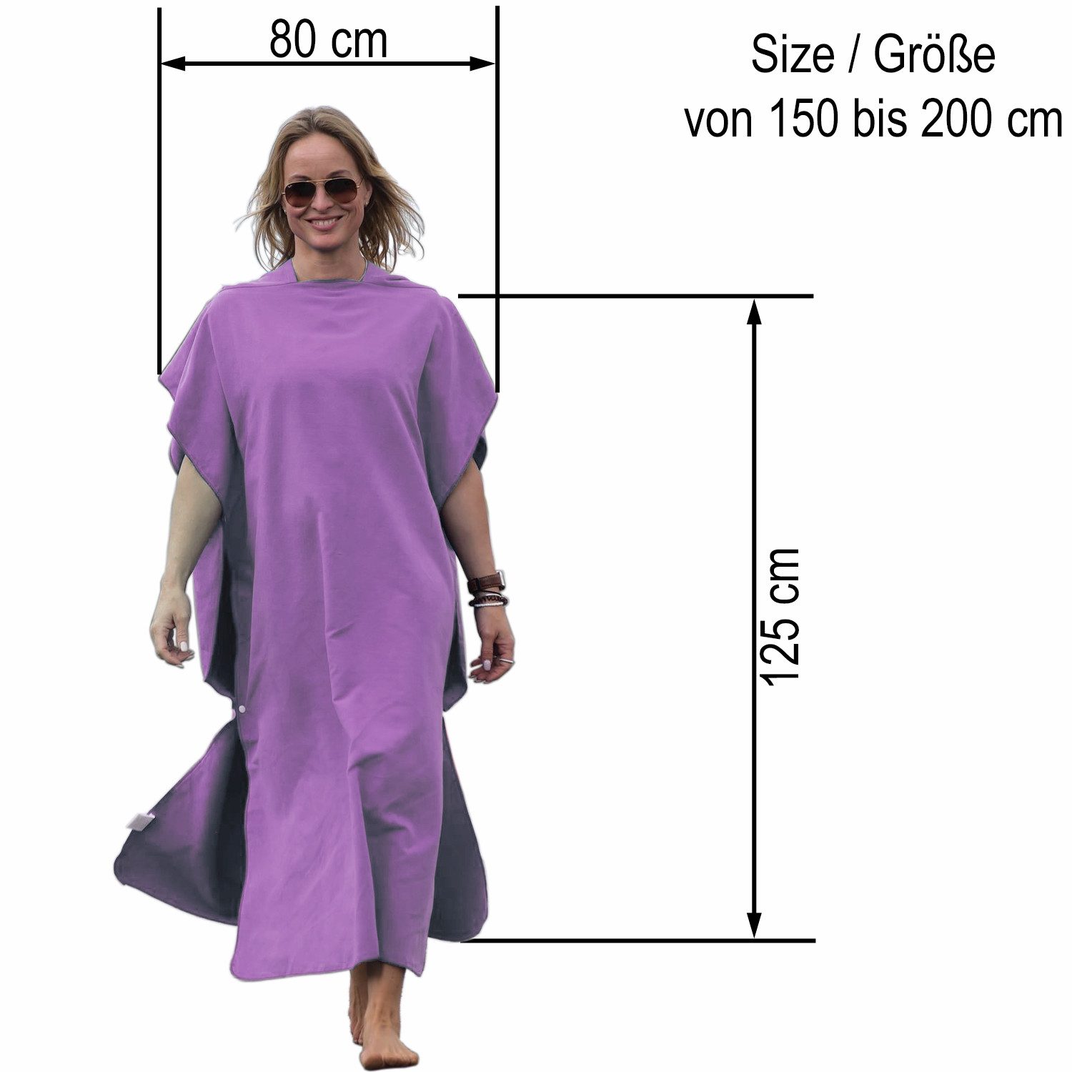 HEKERS Badeponcho Surfponcho aus Mikrofaser Badeponcho Umziehhilfe Strand Umkleidehilfe, Kapuze, Druckknöpfe, Mit Kapuze – Bild 2 von 5