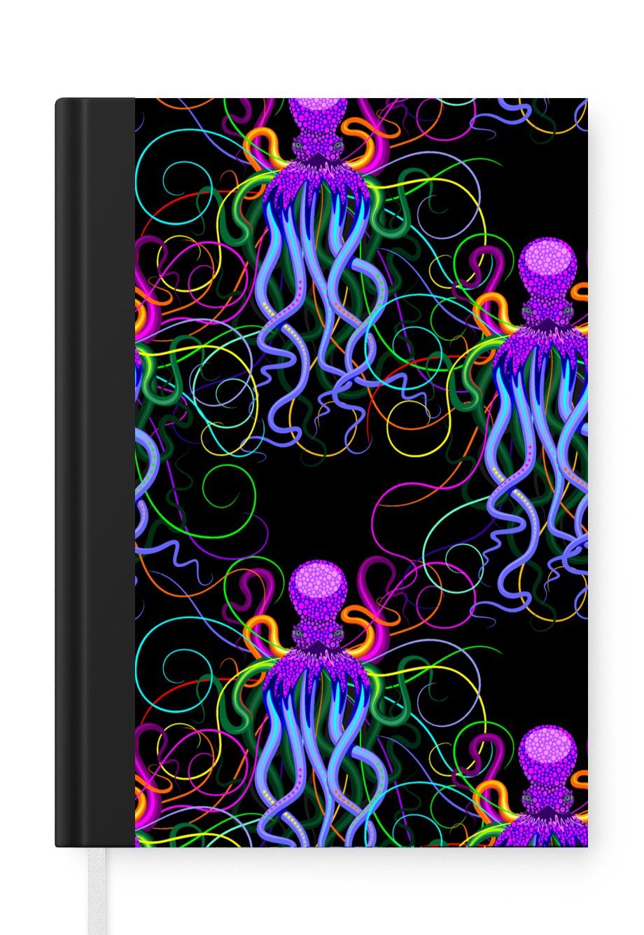 MuchoWow Notizbuch Oktopus - Regenbogen - Neon - Abstrakt - Muster, Journal, Merkzettel, Tagebuch, Notizheft, A5, 98 Seiten, Haushaltsbuch