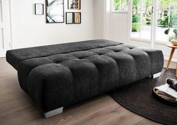 luma-home Schlafsofa 17210, mit Bettkasten 205 cm breit, attraktive Steppung, Federkern, Bettfunktion, Bezug Mikrofaser, Anthrazit