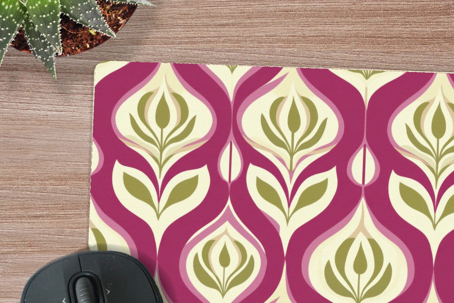 MuchoWow Mauspad Retro - Floral - Lila (1-St), Mousepad, Schreibtisch Zubehör, Deko, 20x20 cm