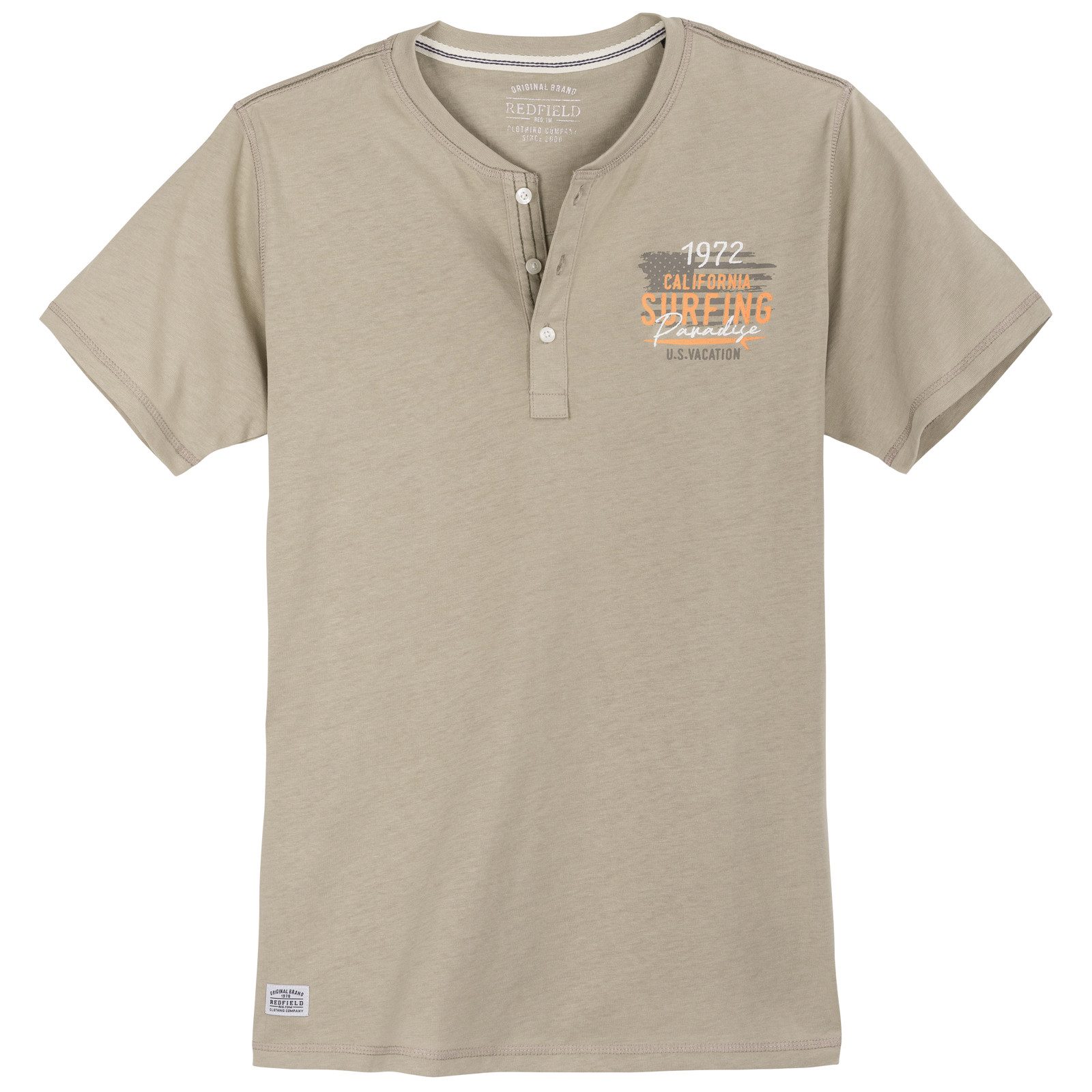 redfield V-Shirt Redfield Henley-T-Shirt Übergröße beige Brustprint günstig online kaufen