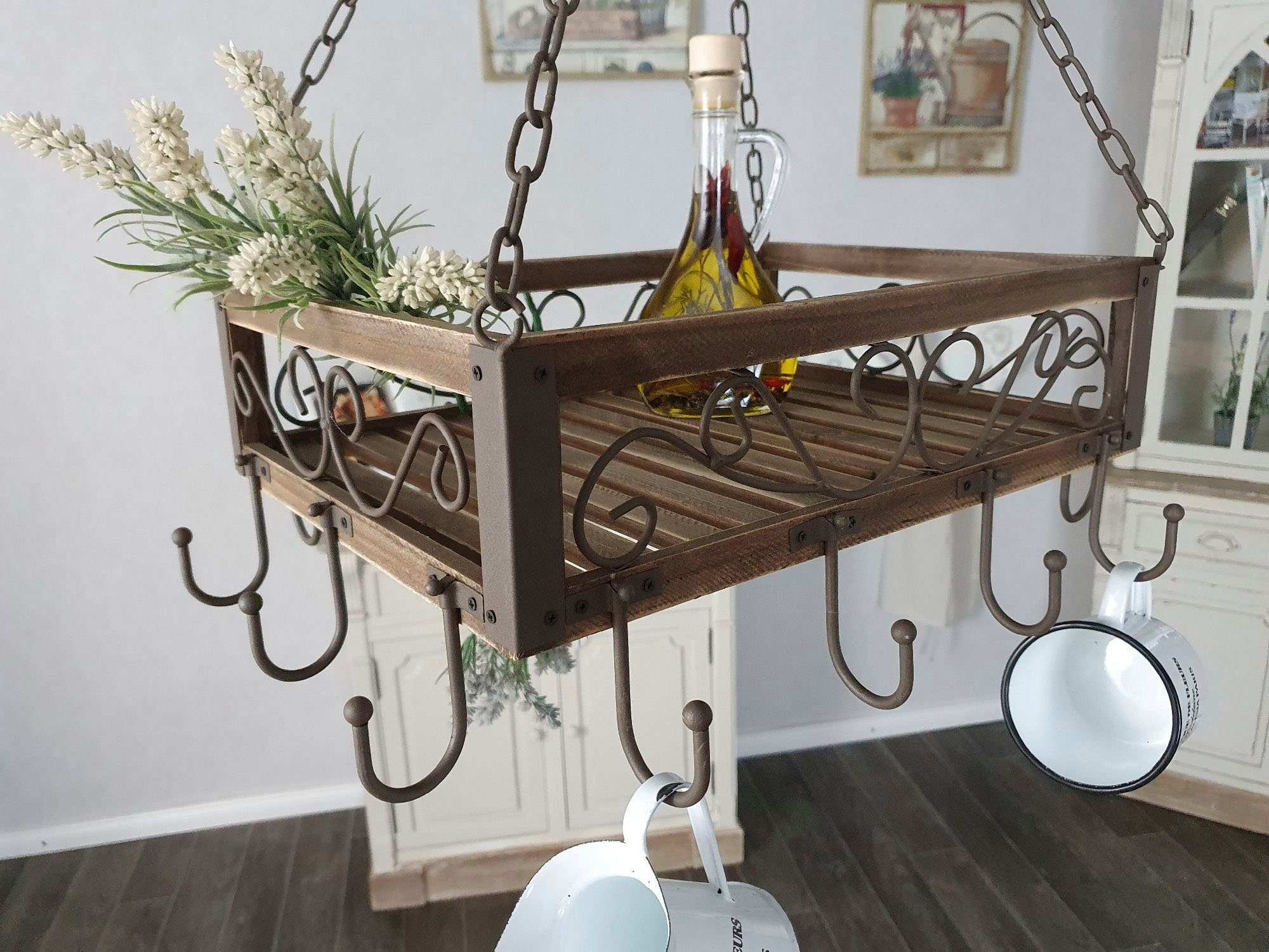 Ambiente Haus Hängekorb Topfhänger aus gebranntem Holz/Eisen (1 St)