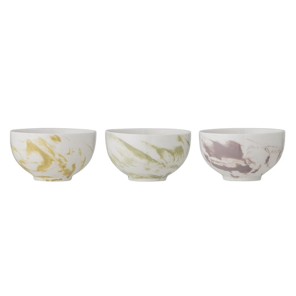 Bloomingville Schale Palma, 3er Set, Grün, Steingut dänisches Design, Steinzeug, Keramikschale, Tapasschale, Aquarellmuster, Nordisch, Unikat