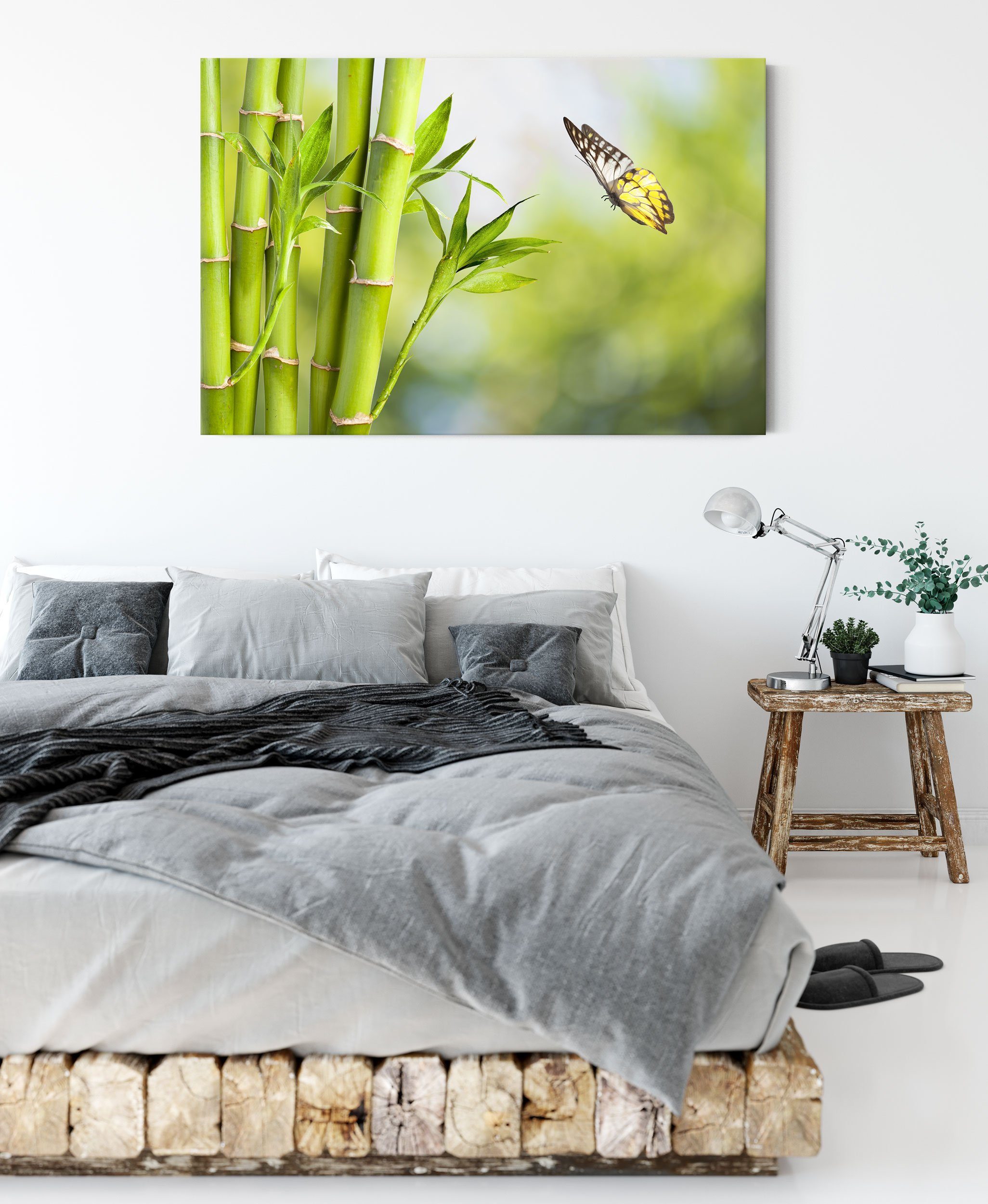 inkl. mit Leinwandbild (1 Schmetterling, Bambus St), fertig bespannt, Schmetterling Pixxprint mit Bambus Leinwandbild Zackenaufhänger