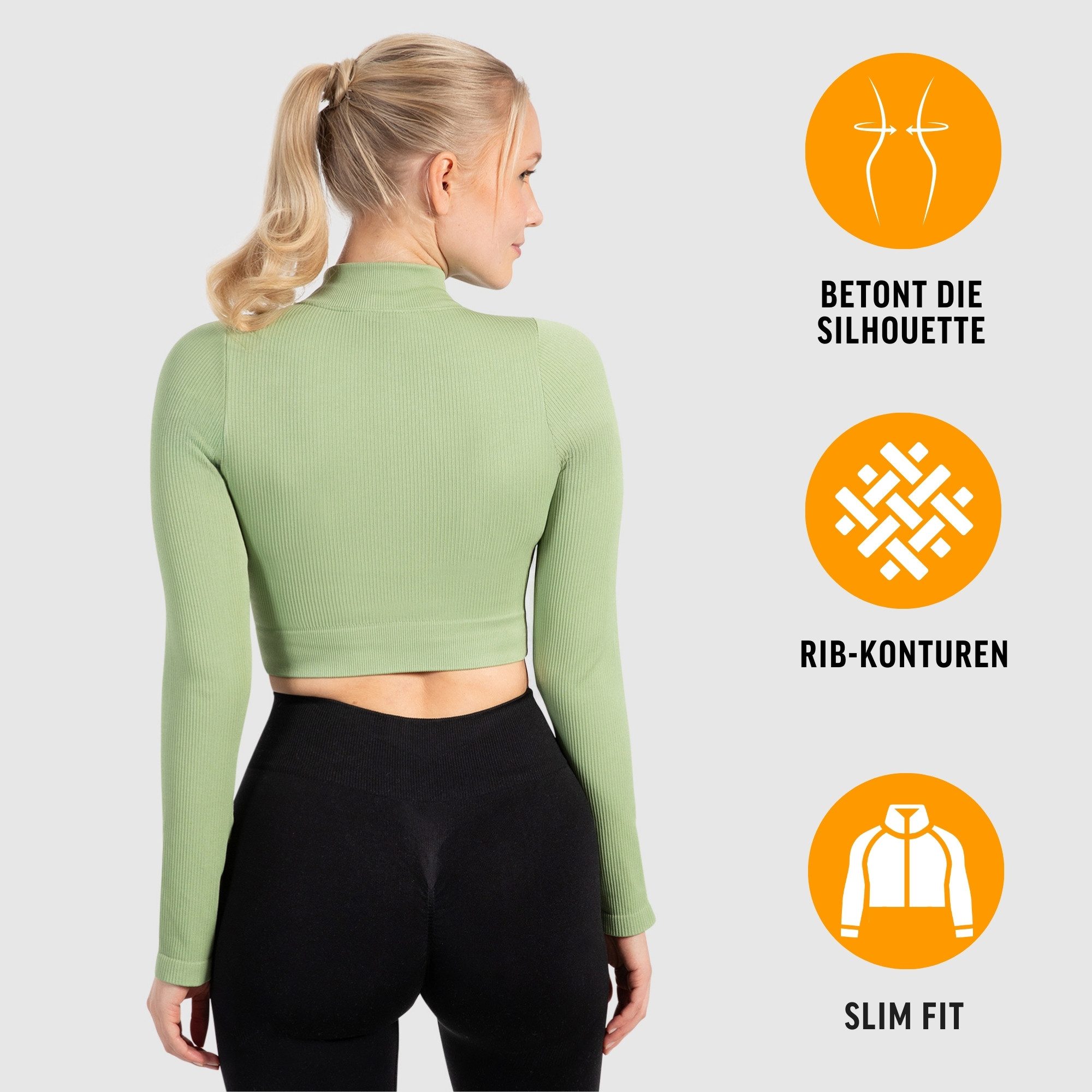 Smilodox Trainingsjacke Zeya, Size Up empfohlen, Crop Sportjacke Slim Fit, hoher Kragen Figurbetonte Laufjacke, Zip-Jacke Rippstruktur & Stretch, Workout Yoga
