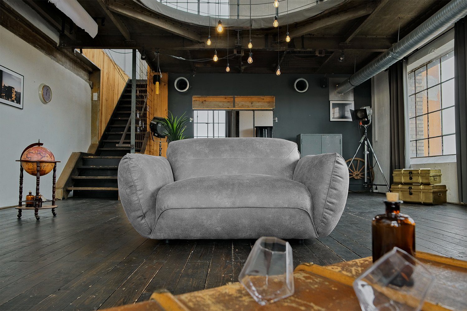 Sofa im Vintagelook, DAVITO, 3-tlg), versch. Sitzgruppe Lederimitat Loveseat Farben (Set, Sessel, KAWOLA grau