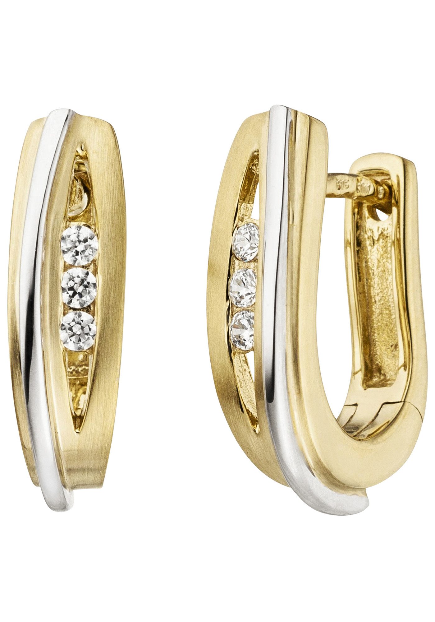 JOBO Paar Creolen Ohrringe Goldohrringe 15 mm, 375 Gold bicolor mit 6 Zirkonia