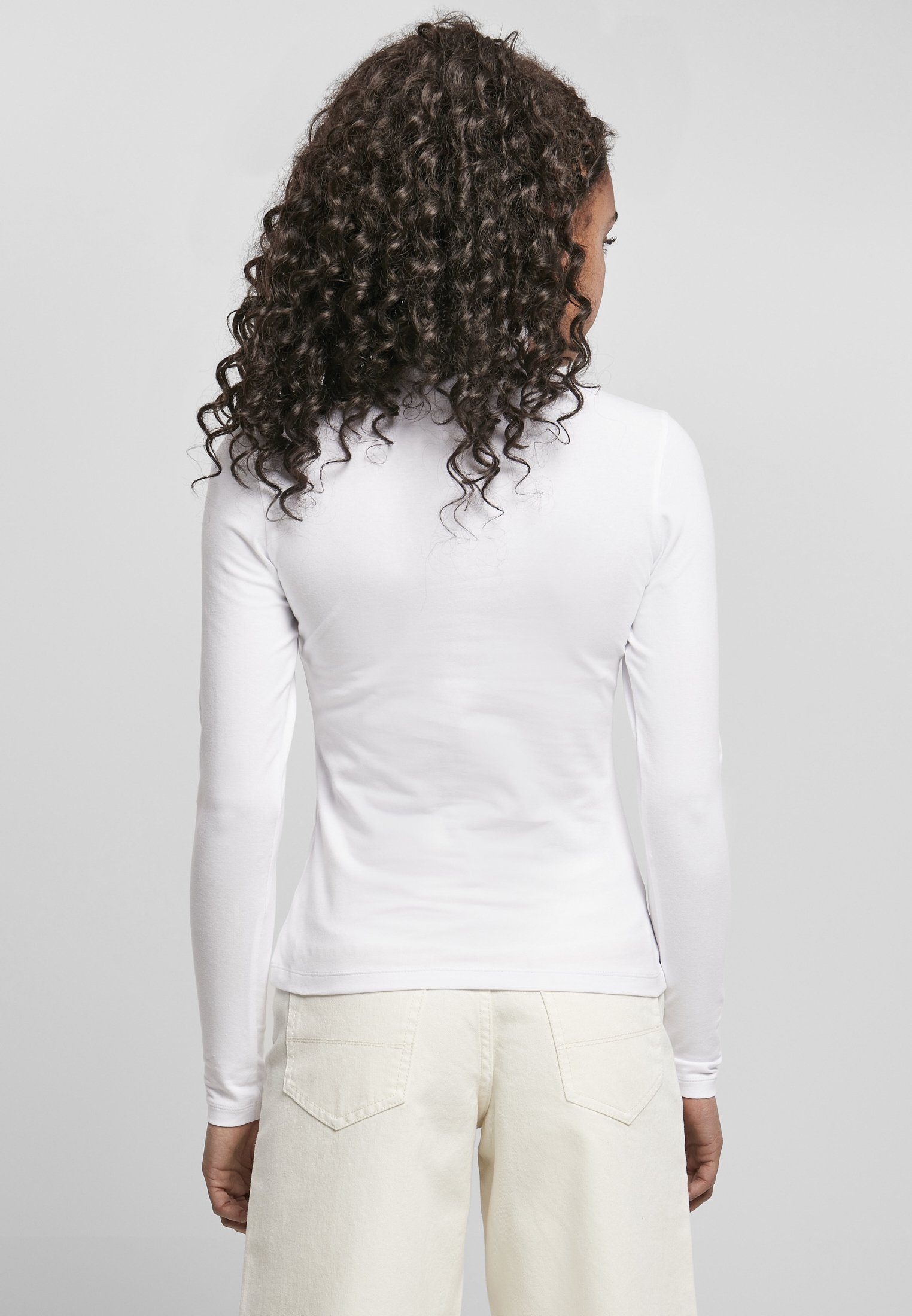 URBAN CLASSICS Langarmshirt Damen Ladies white (1-tlg) Turtleneck Longsleeve Cut-Out