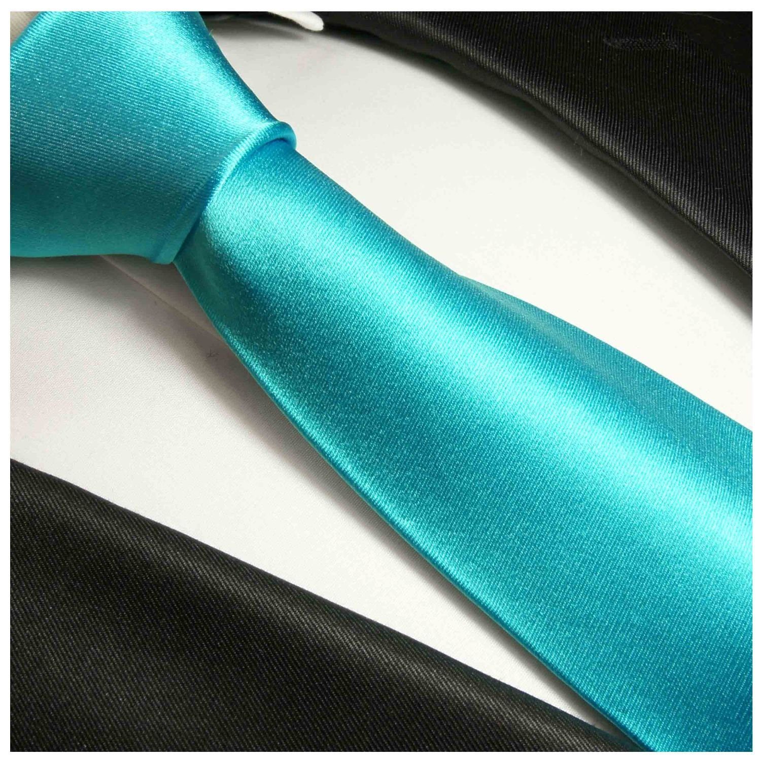 Paul Malone Krawatte Herren Seidenkrawatte Schlips modern uni satin 100% Seide Breit (8cm), türkis 981