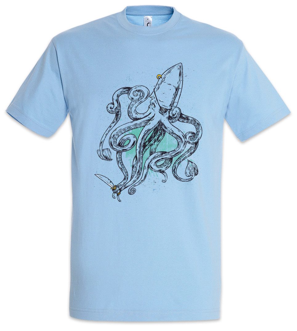 Urban Backwoods Print-Shirt Octopus Pirate Herren T-Shirt Pirat Oktopus Krake Kraken Taucher Red (1-tlg) Tattoo Art Jerry Handyman