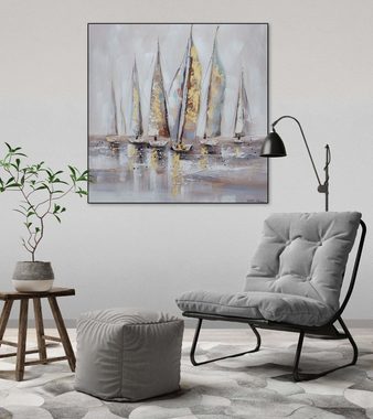 KUNSTLOFT Gemälde Wind im Segel 80x80 cm, Leinwandbild 100% HANDGEMALT Wandbild Wohnzimmer