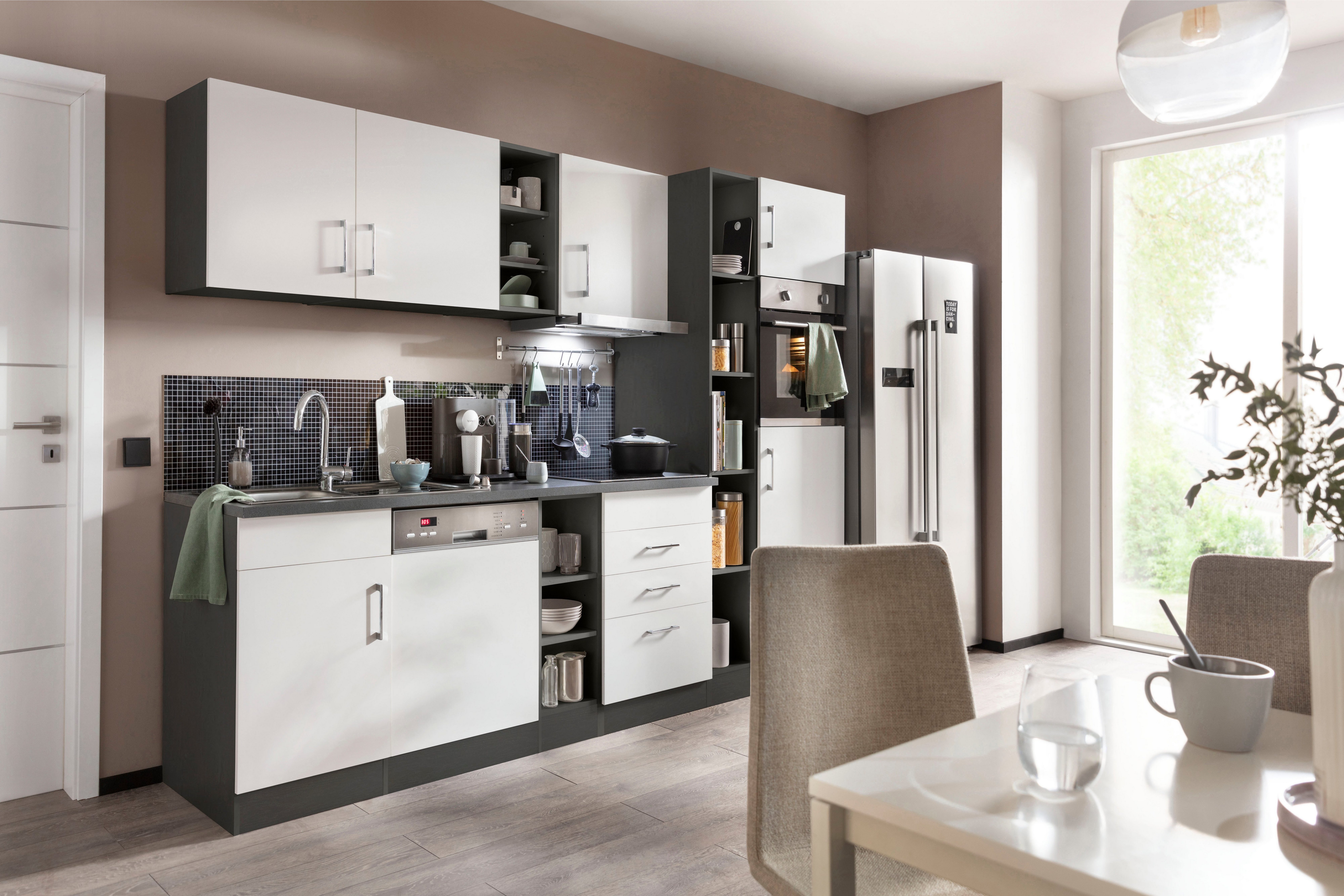 MÖBEL Küchenzeile mit grafit Induktionskochfeld | HELD Breite cm, mit 290 E-Geräten, wahlweise Paris, weiß/grafit