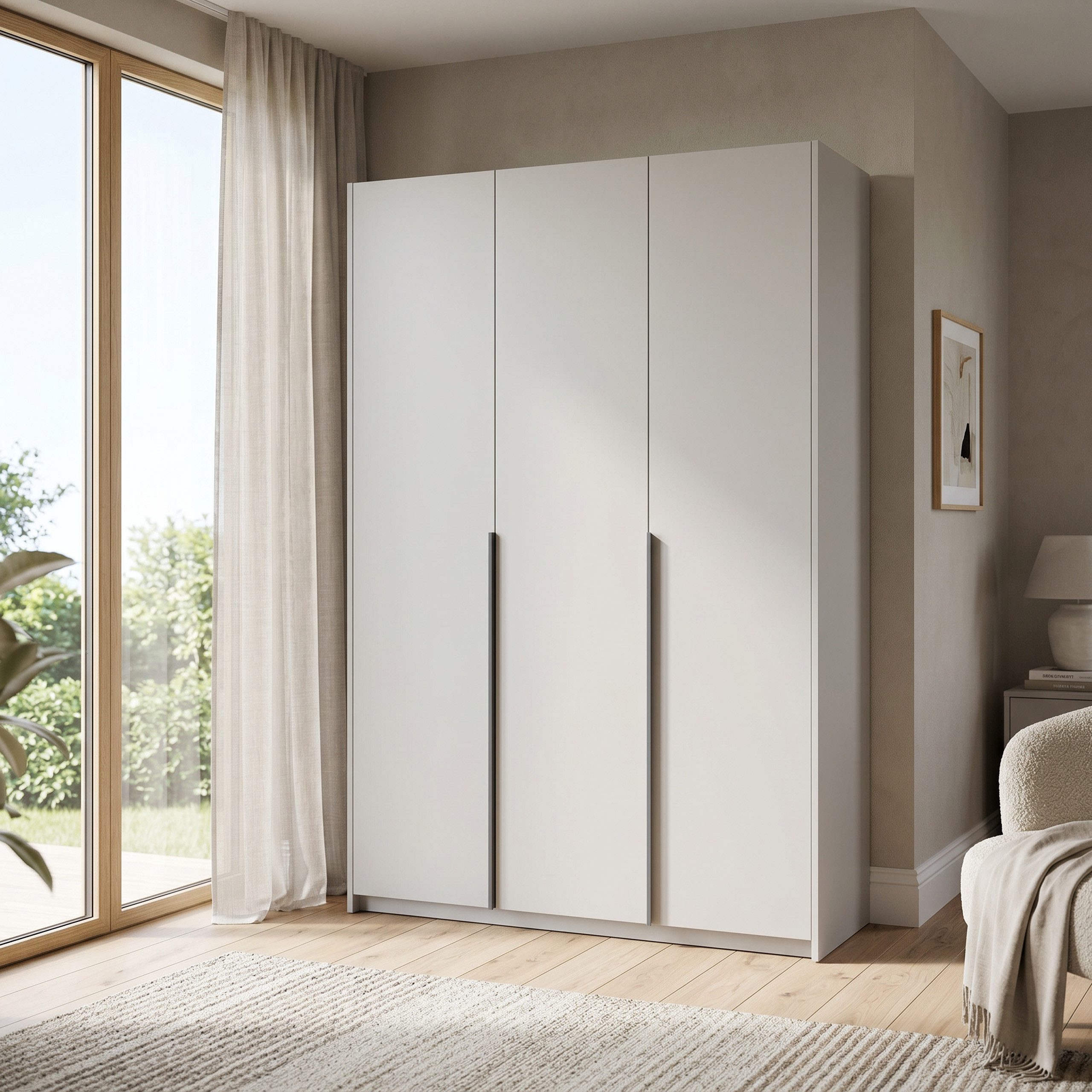 Masseno Drehtürenschrank AMARA 148 cm Kleiderschrank 3 Türen Schlafzimmerschrank Kaschmir