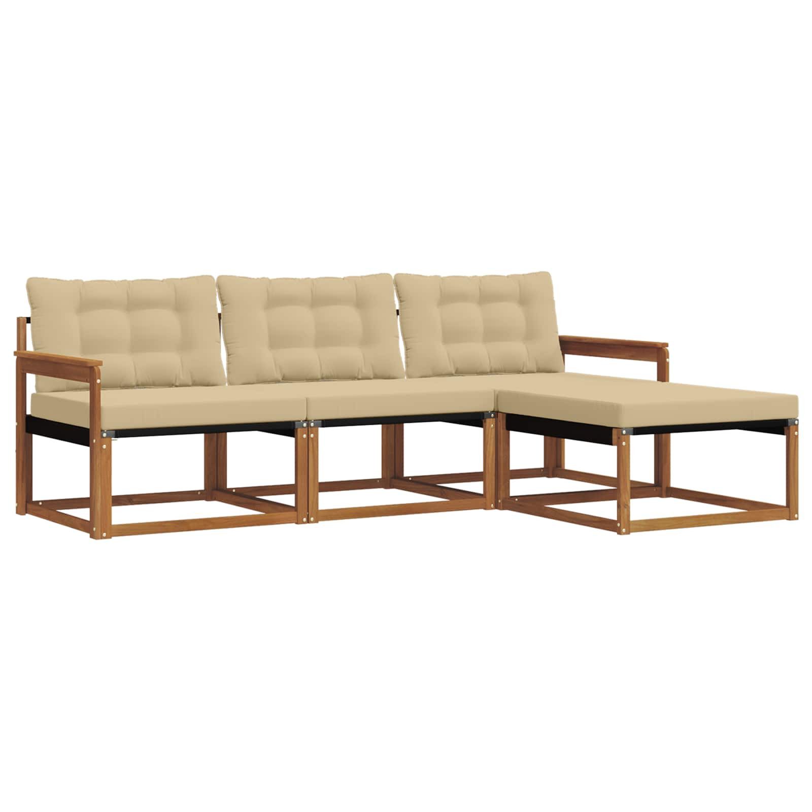 vidaXL Gartenlounge-Set Outdoor-Sofagarnitur 4 Stk. Natur und Beige, (4-tlg)