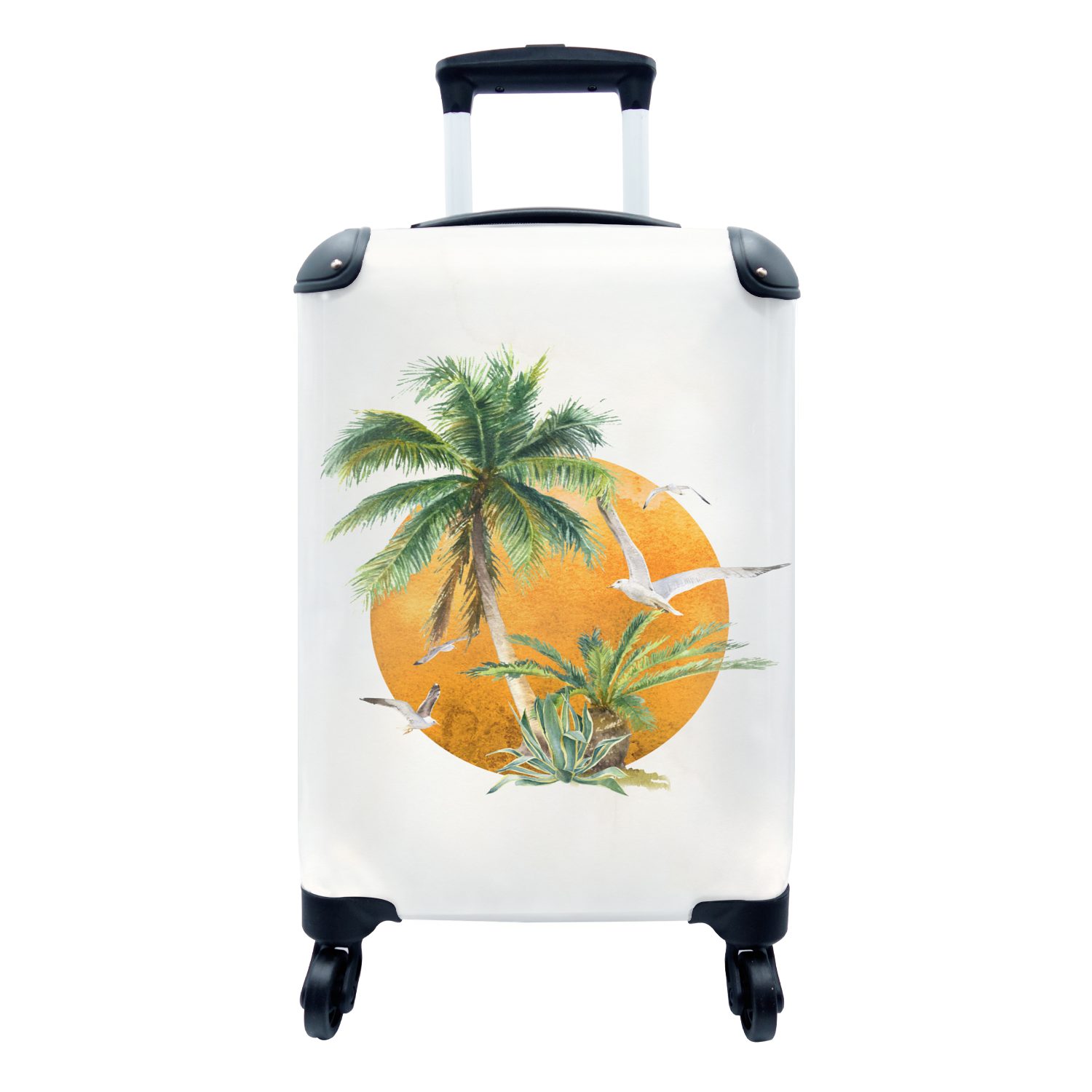 4 Handgepäck Sonne Palme, Reisetasche Handgepäckkoffer - für MuchoWow Vogel - Trolley, Rollen, Reisekoffer mit Ferien, rollen,