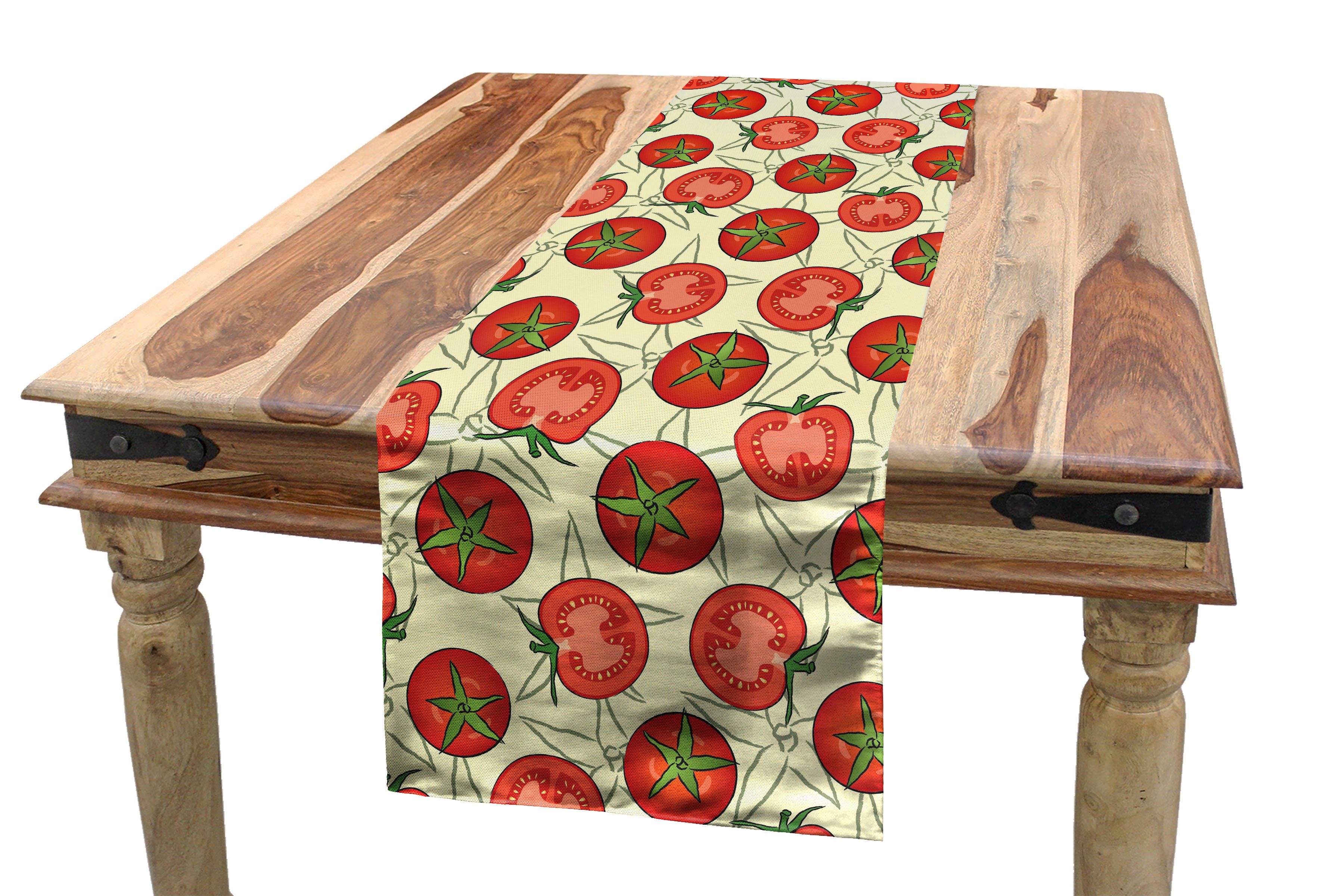 Abakuhaus Tischläufer Esszimmer Küche Rechteckiger Dekorativer Tischläufer, Vegan Tomaten mit grünen Blättern