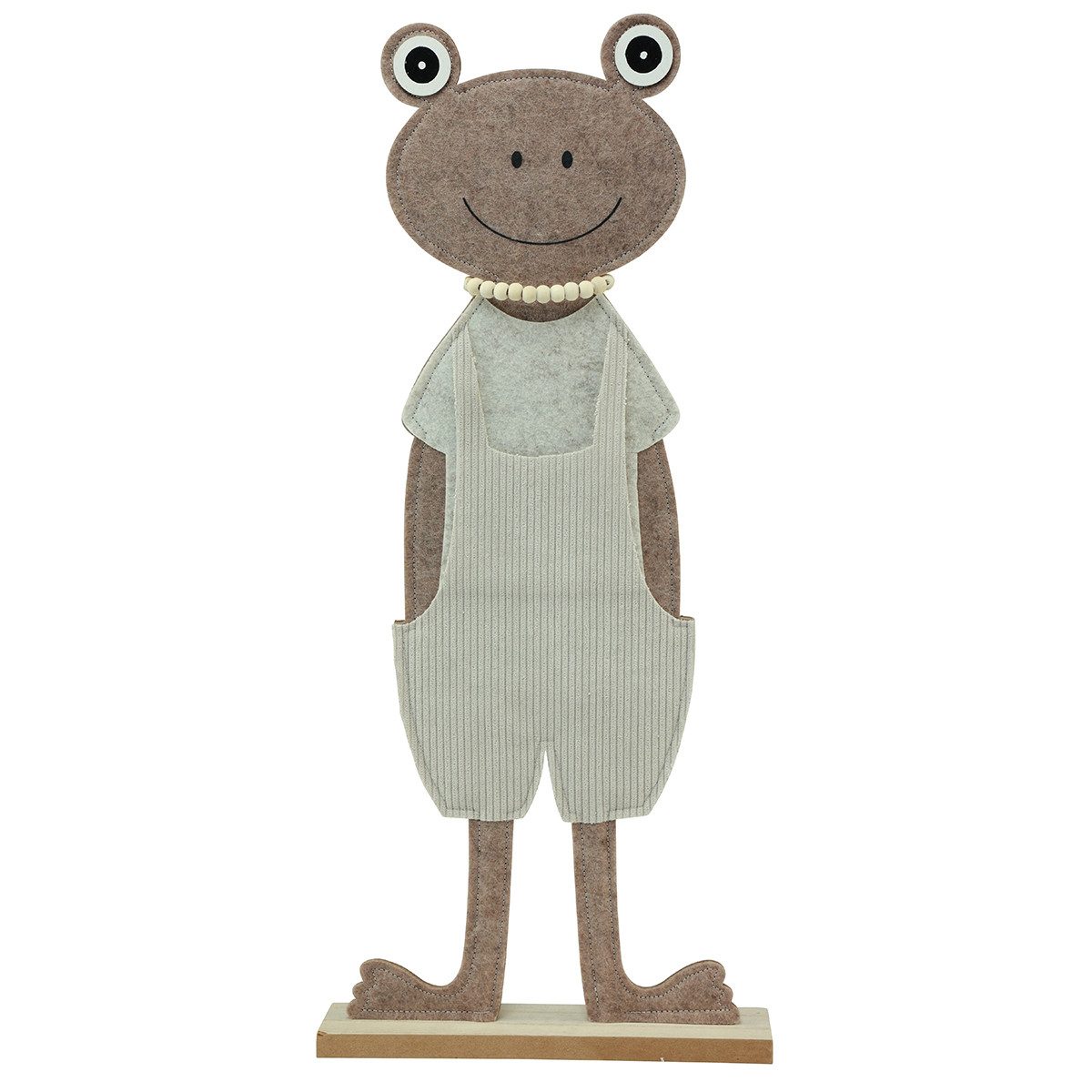 Dekofigur Filz Frosch Dekofigur Beige Latzhose 51,5cm Deko Kette Holzperlen