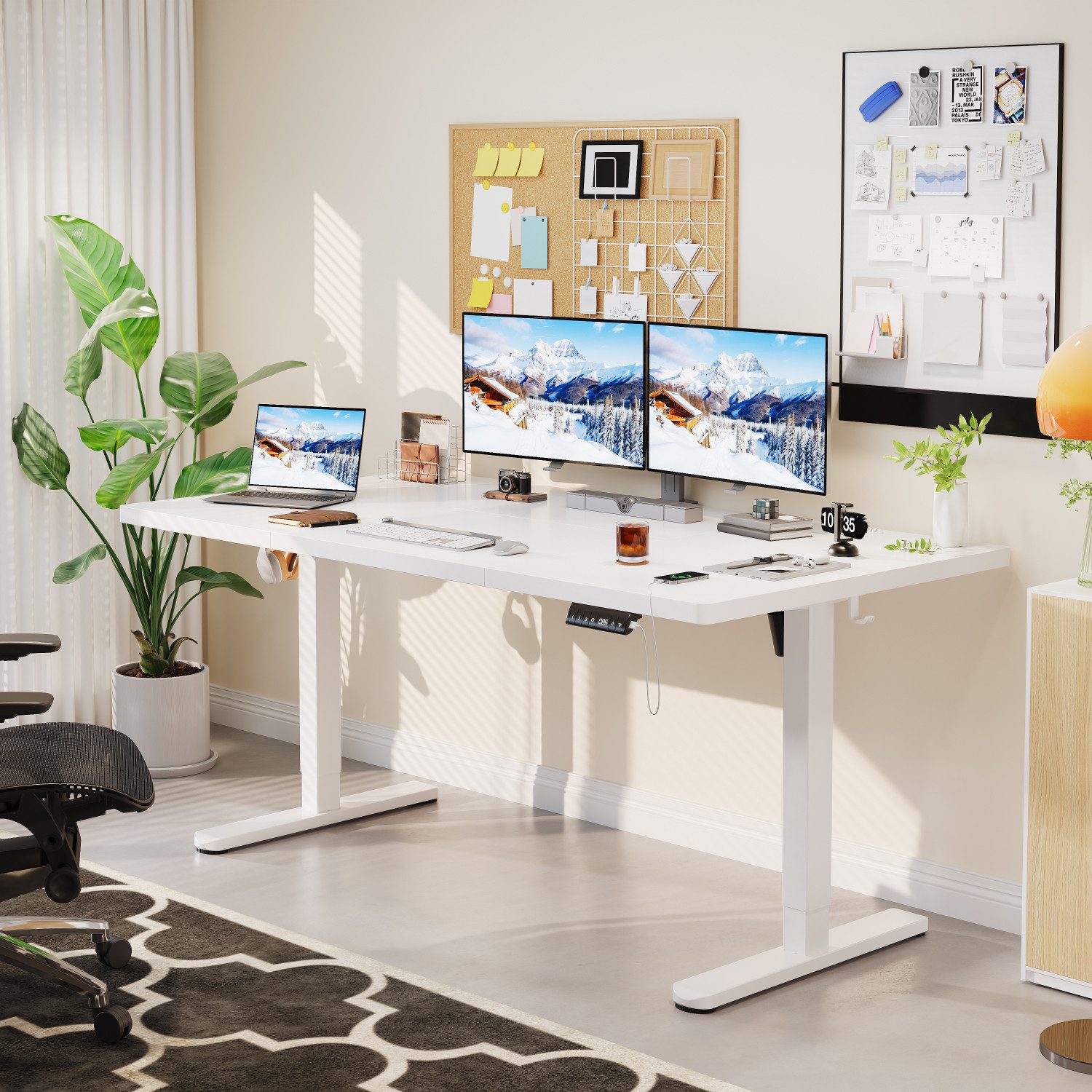HOMALL Schreibtisch Höhenverstellbarer Elektrisch Schreibtisch, Vierteilige Tischplatte (GroBe MaBe: 140 x 70 cm, 160/180 x 80 cm mit USB-Ladeanschluss, in 3 Stufen hoherverstellbar)