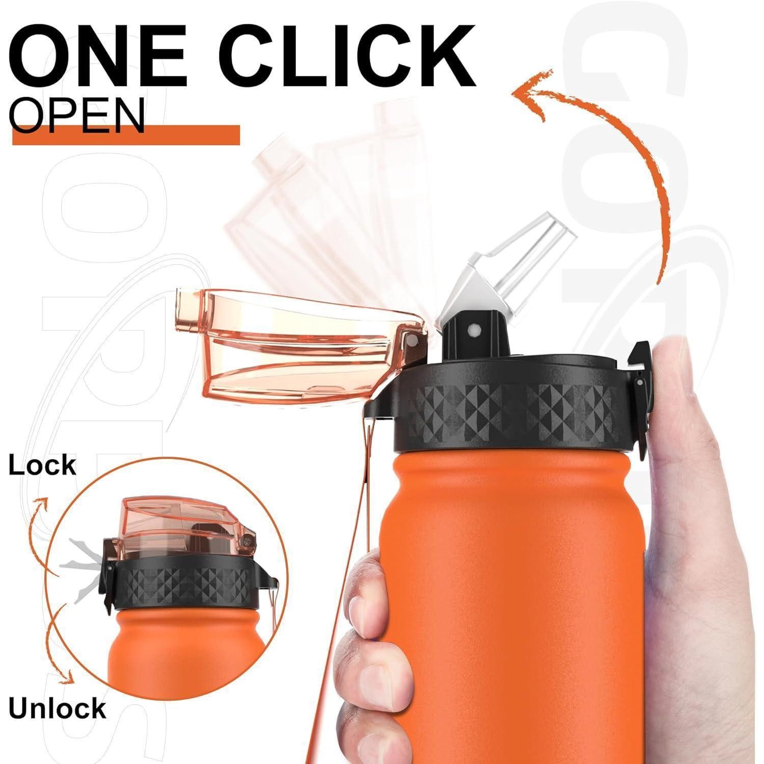 LuxusKollektion Thermoflasche Wasserflasche Edelstahl 600ml Strohhalm Sport BPAfrei 600 ml Orange3