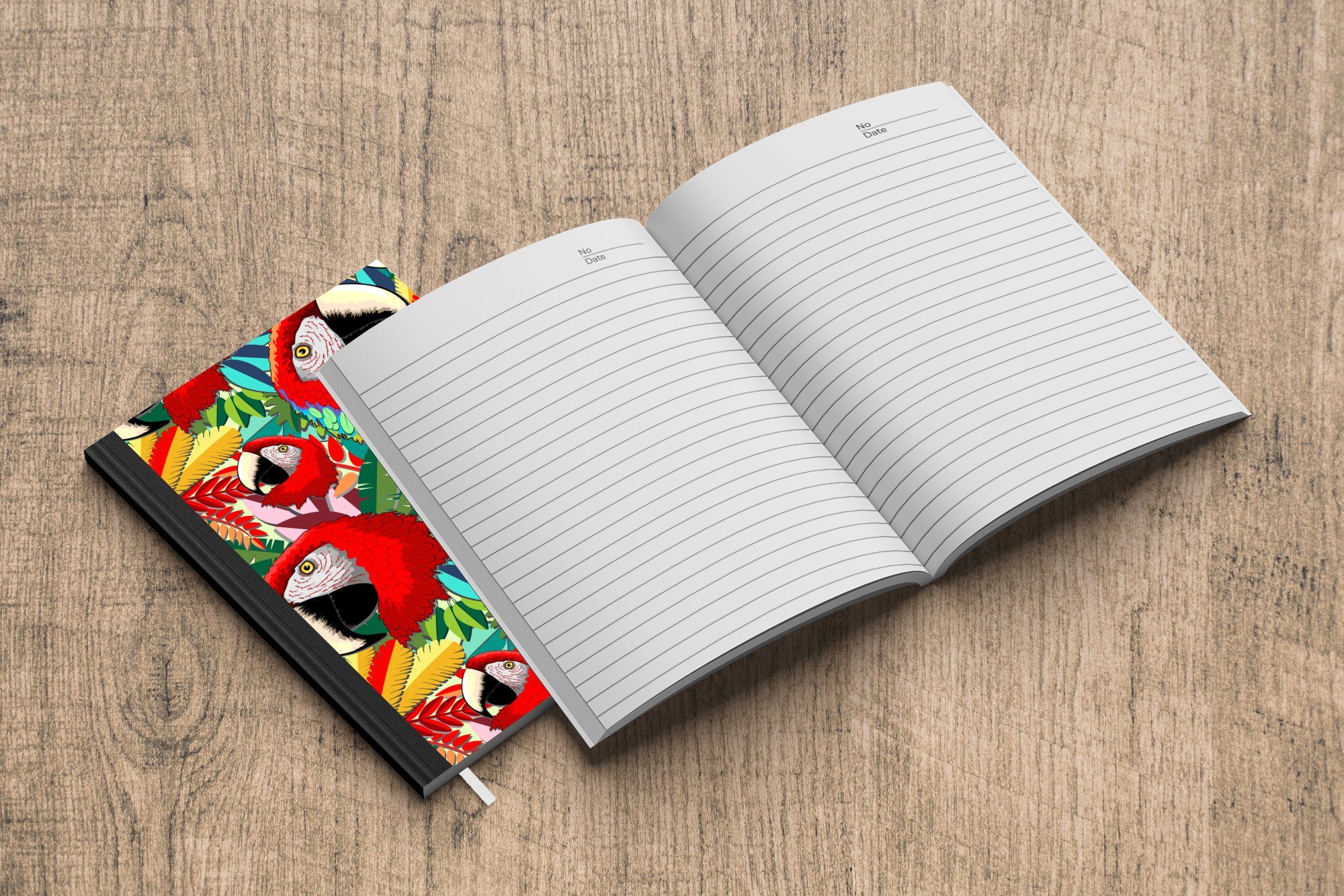 Notizbuch Journal, A5, Haushaltsbuch - MuchoWow Design, Seiten, - - Dschungel Vögel 98 Merkzettel, Notizheft, Tagebuch, Papagei