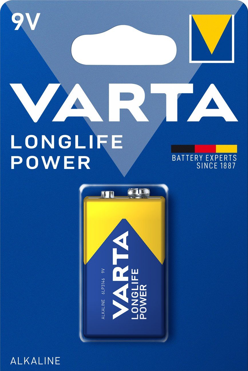 VARTA Varta Longlife Power 9Volt-Block Batterie 4922 550mAh AlMN Batterie, (9 Volt V)