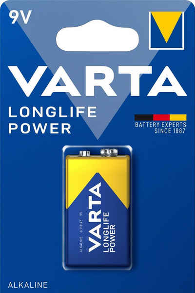 VARTA Varta Longlife Power 9Volt-Block Batterie 4922 550mAh AlMN Batterie, (9 Volt V)