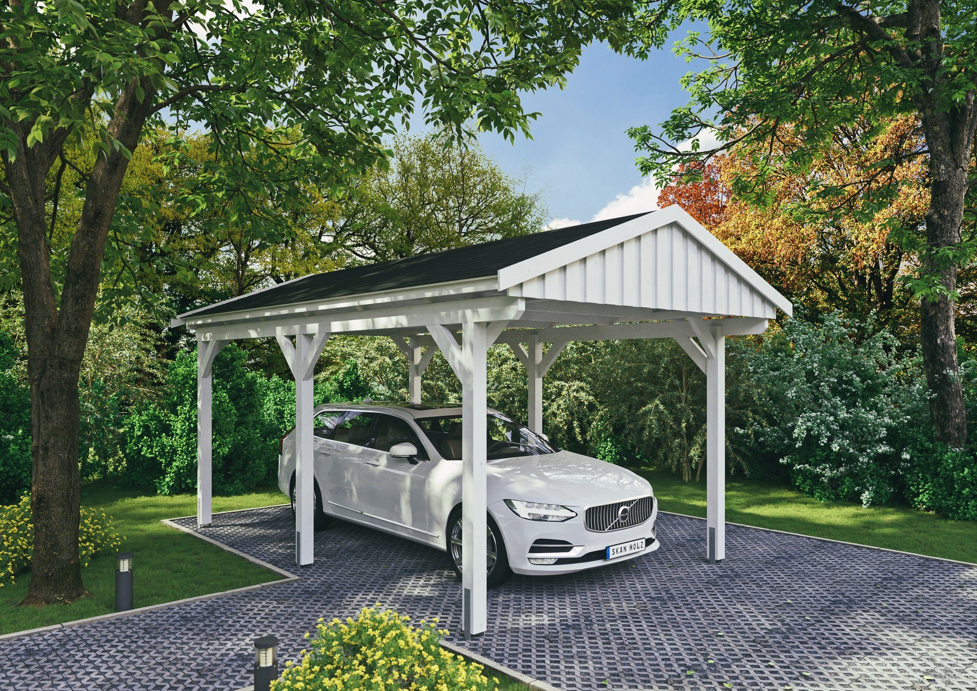 Skanholz Einzelcarport Fichtelberg, BxT: 317x566 cm, 273 cm Einfahrtshöhe, mit schwarzen Schindeln