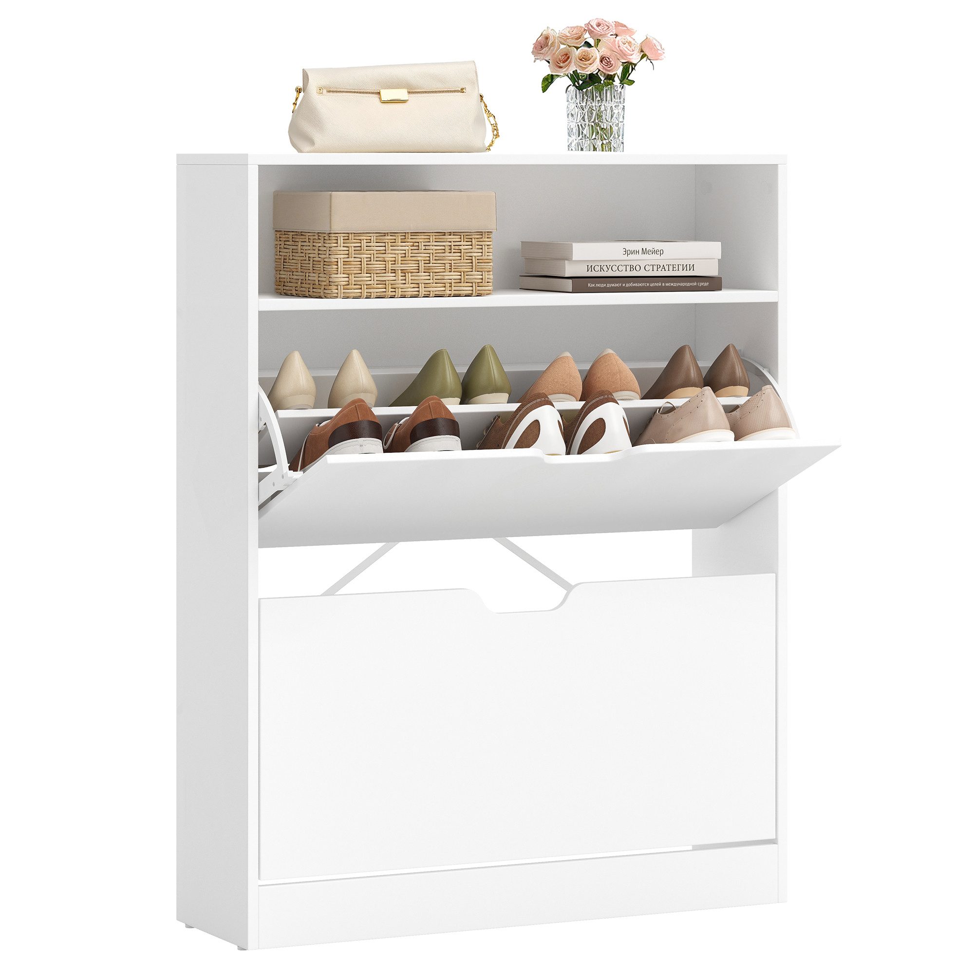 VASAGLE Schuhschrank Schuhregal Mit 2 oder 3 Klappen und zusätzlichen Fächern, Höhe 102/139 cm