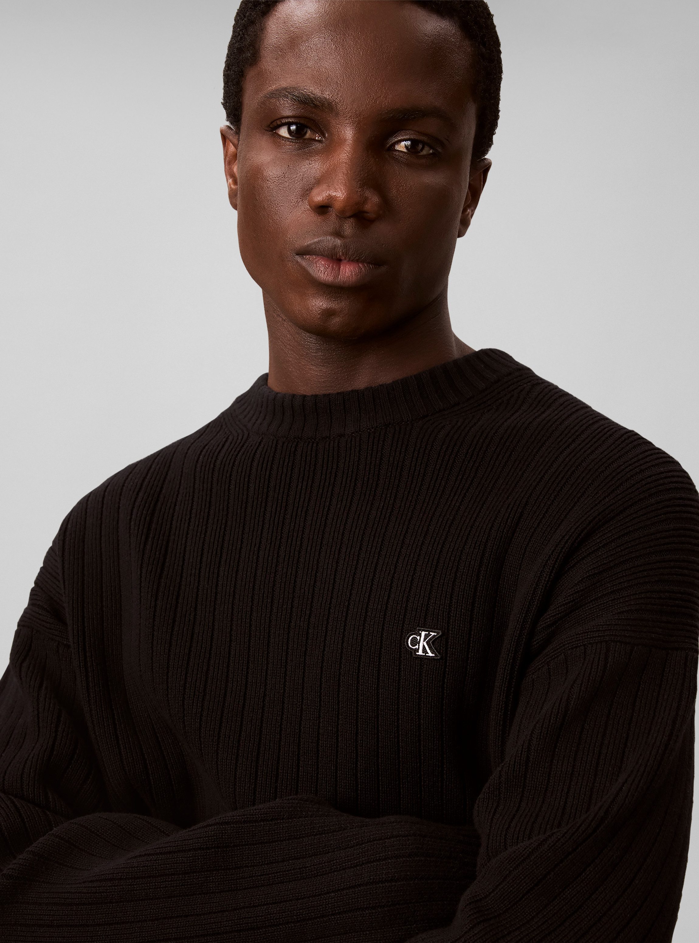 Calvin Klein Jeans Strickpullover Rippstrick, Regular Fit, Logo-Stickerei