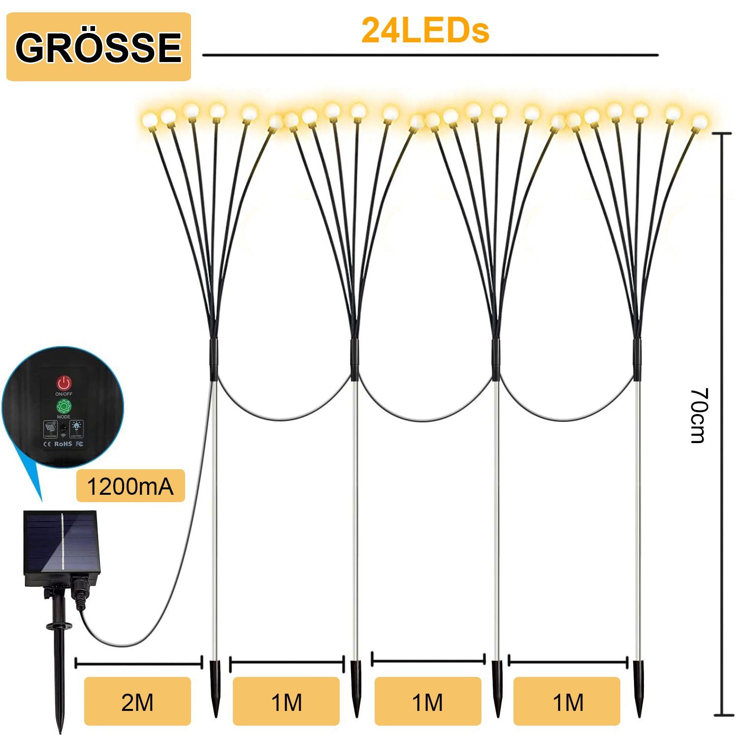 Deko, 4 Glühwürmchen Weihnachten Solar, Stück, Halloween 8 Landschaft für LED Terrasse Gartenleuchte Modi, Warmweiß, Weg Warmweiss wasserdicht, Fernbedienung, Lichter, Multicolor, Rosnek