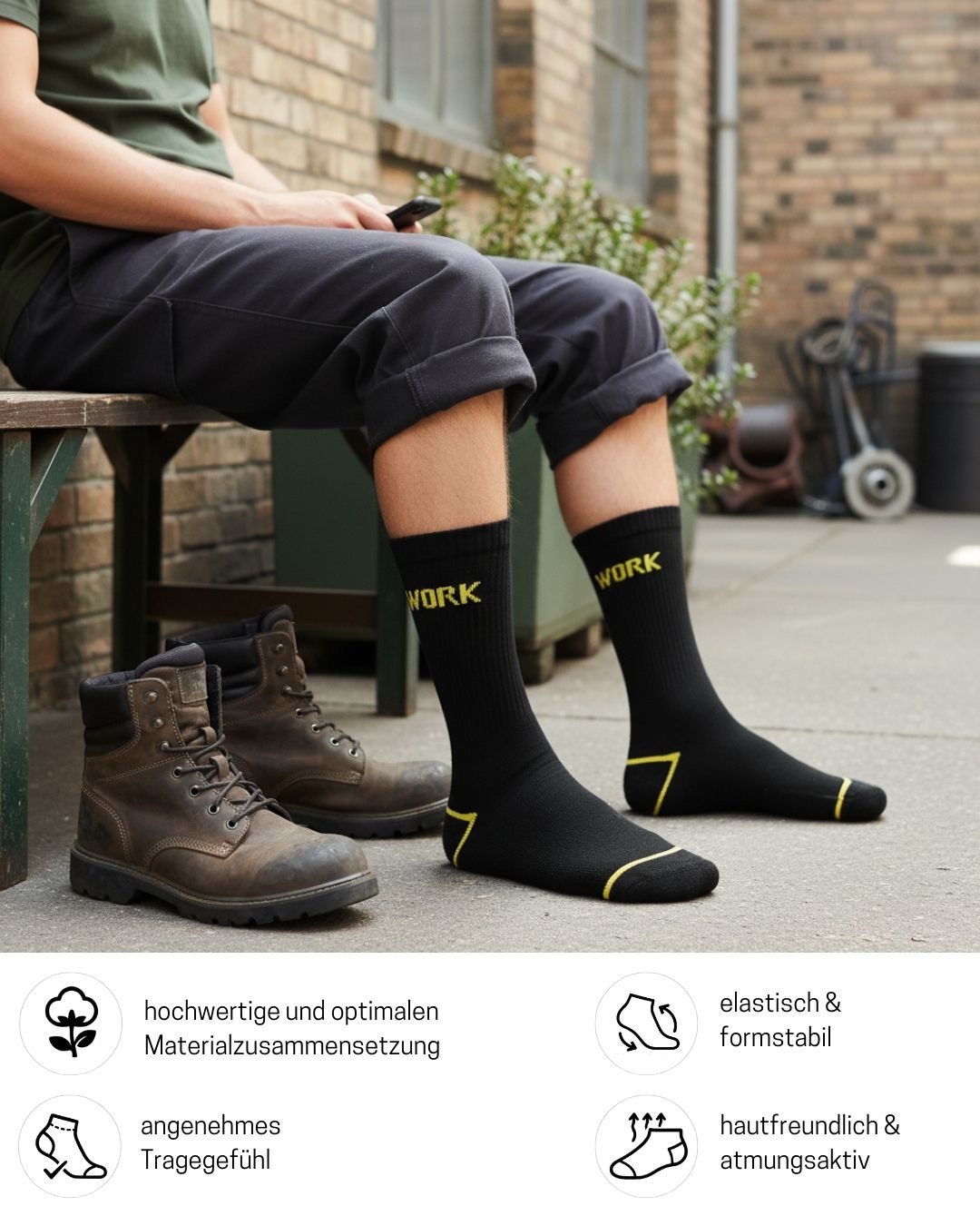 sockenkauf24 Arbeitssocken Herren 10 Paar WORK Socken Arbeitssocken (10-Paar) Verstärkter Fersen- und Zehenbereich, gepolsterte Sohle