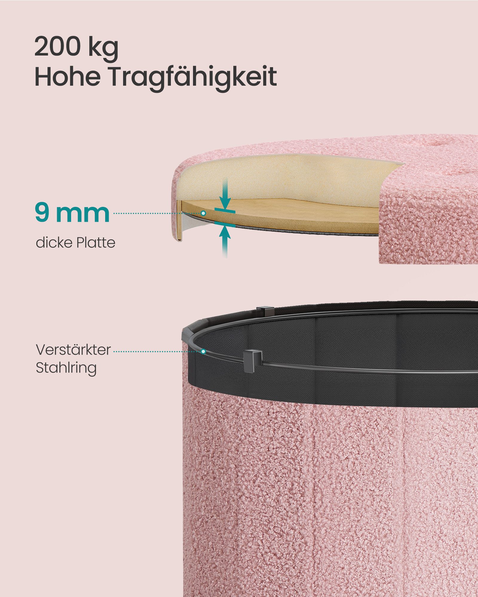 SONGMICS Sitzhocker, Hocker mit Stauraum, faltbarer Hocker mit abnehmbarem Deckel, Fleece