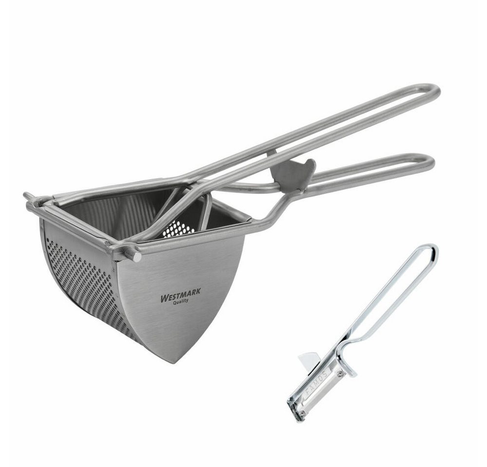 WESTMARK Kartoffelpresse & Sparschäler, 2tlg. Set, Triangel, Famos, Edelstahl, Stahl, leicht zu reinigen, robust, spülmaschinengeeignet, Made in Germany