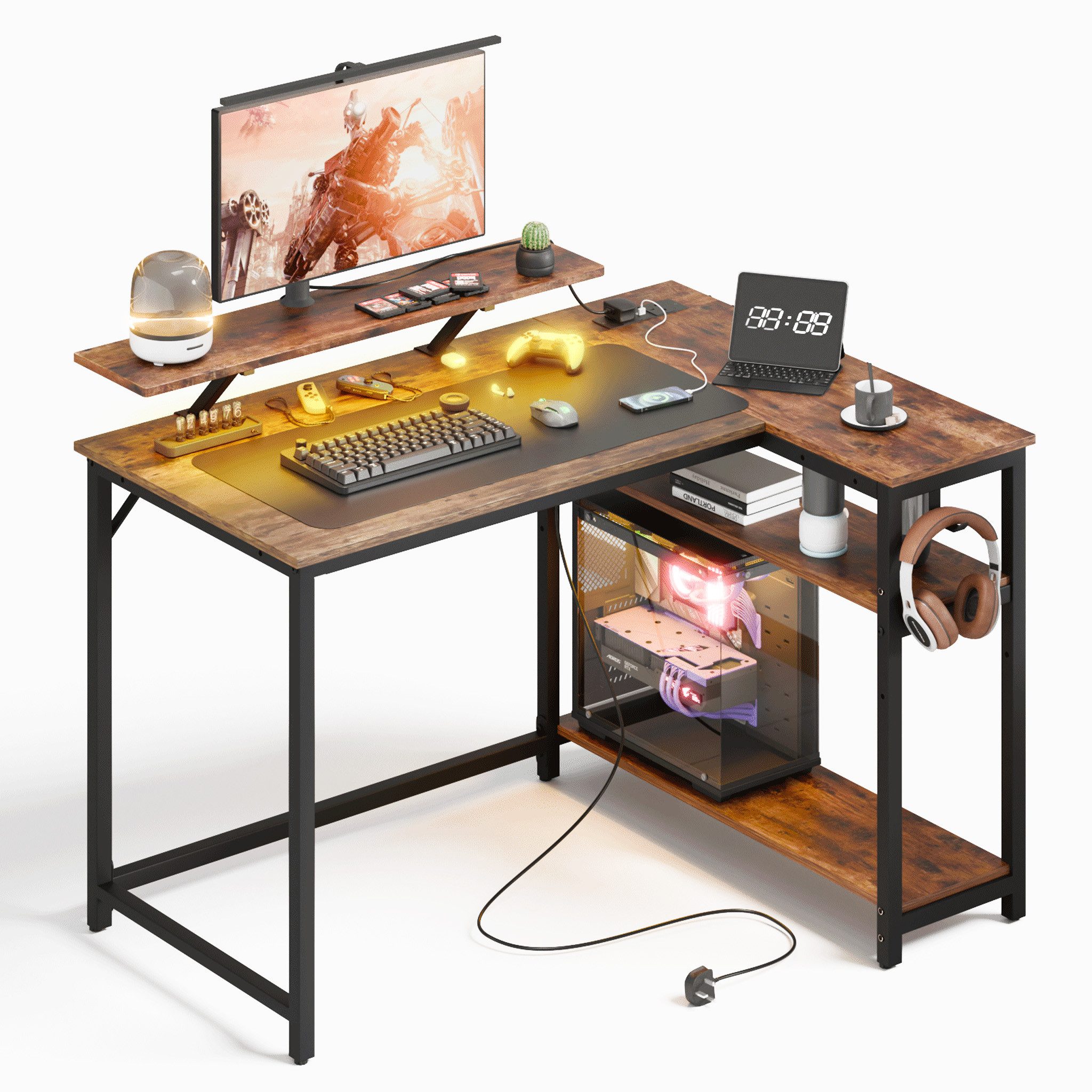 Mondeer Eckschreibtisch L-Shape (120*90cm), RGB-Lichtstreifen Steckdose günstig online kaufen