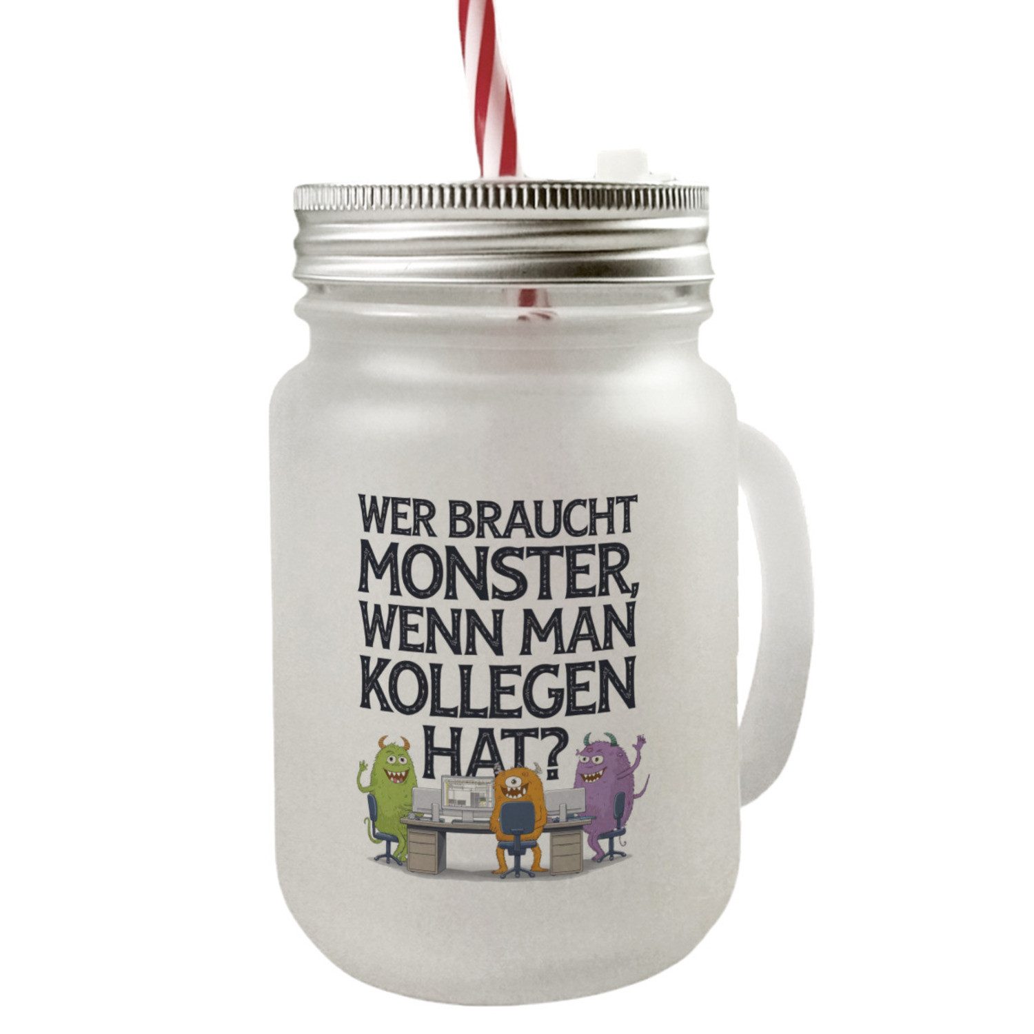 Glas Keine Monster aber Kollegen Mason Jar Henkel Trinkglas mit Deckel als
