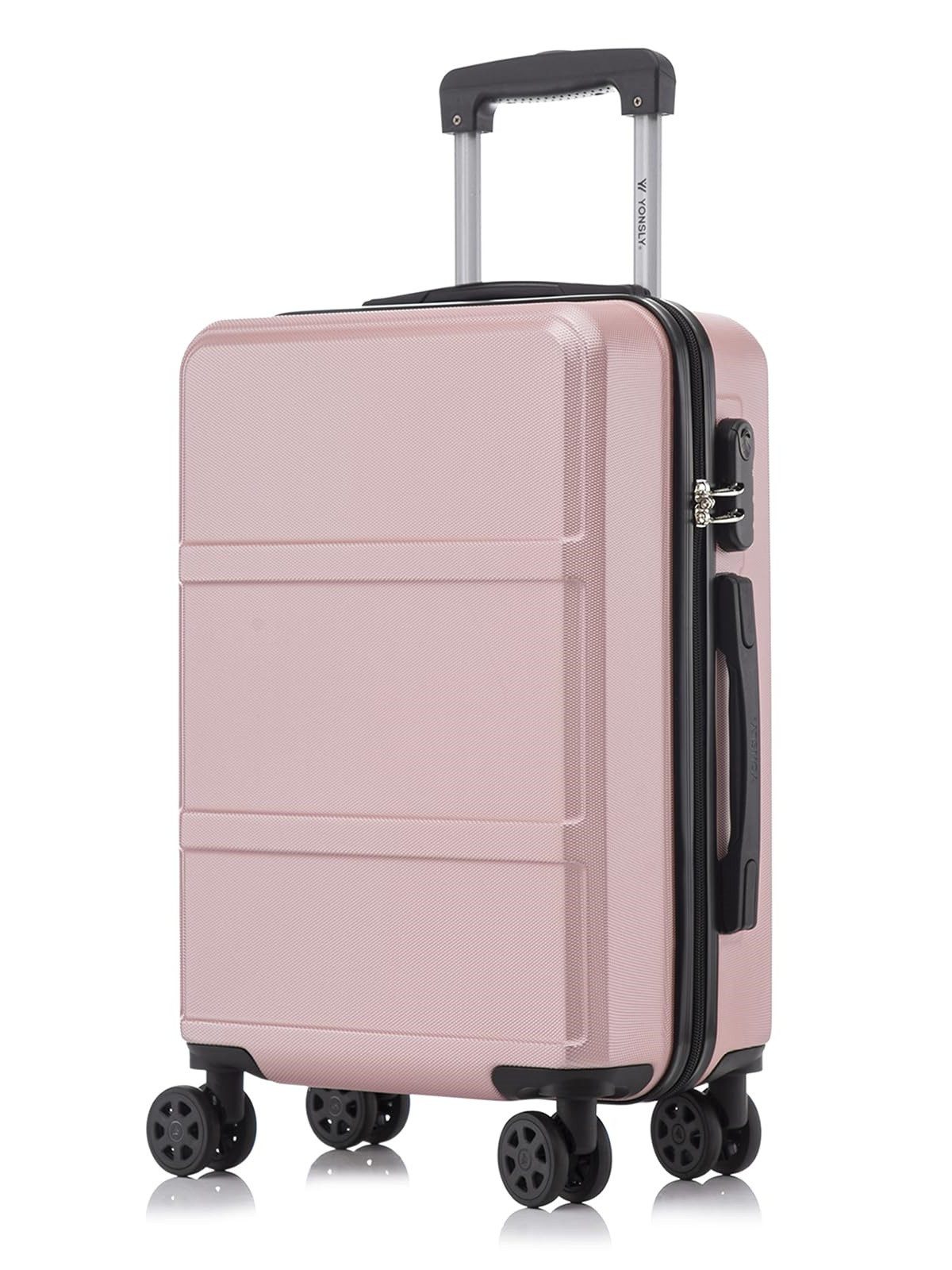 YONSLY Handgepäckkoffer Hartschalen-Reisekoffer Trolley Rollkoffer für Reisen von S bis XL, 4 Rollen, aus ABS und Aluminium, mit Zahlenschloss und weichem Gummigriff