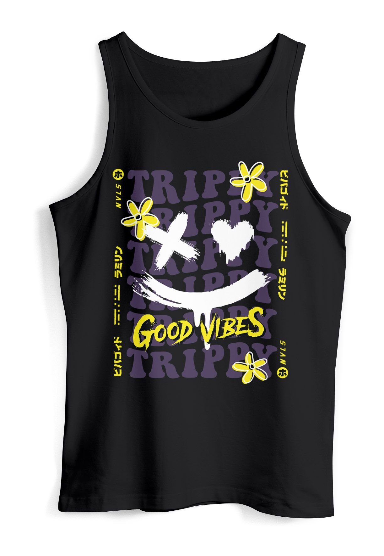 Neverless Tanktop Herren Tank-Top Drip Face Smile Good Vibes Herz Blumen Collage mit Print