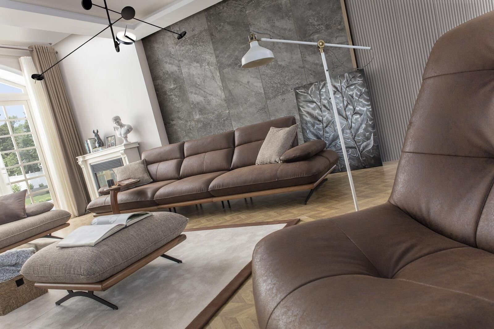 JVmoebel Sofa Viersitziges Sofa 4 Sitzer Luxus, 1 Wohnzimmer Sofas Braun Teile Kunstleder