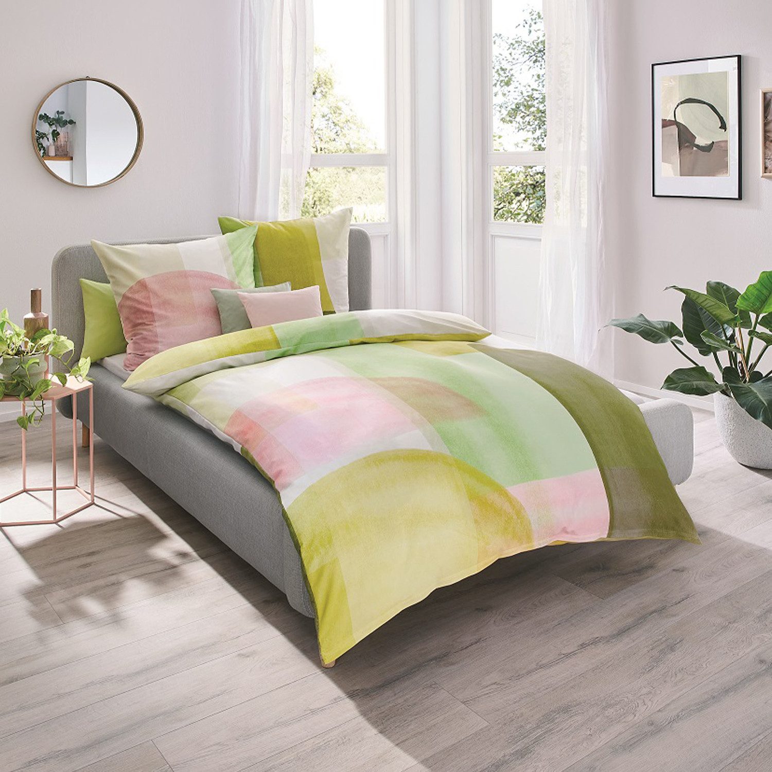 Kaeppel Bettwäsche Bettwäsche Kaeppel Satin 210-83 Makro geometrisch limone 135x200, Mako- Satin, 2 teilig