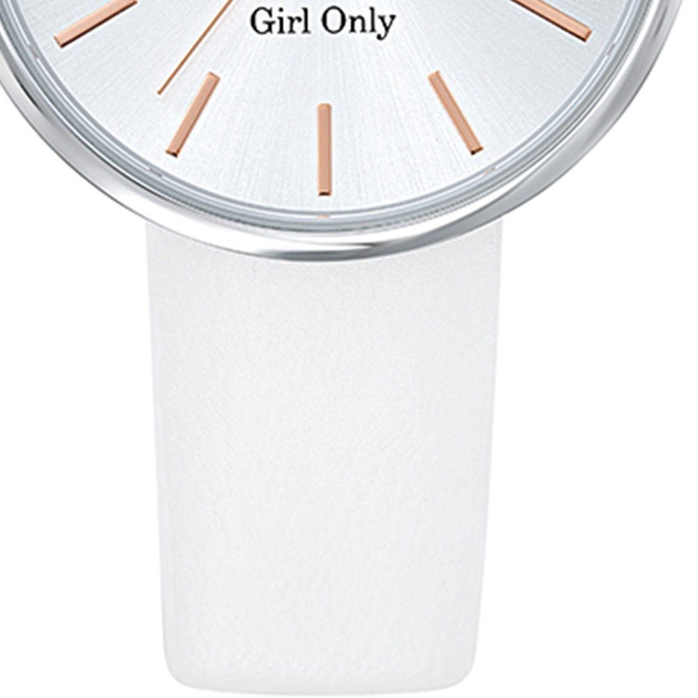 Girl Only Quarzuhr Girl Only Damen Armbanduhr weiß, (Analoguhr), Damenuhr GO weiß, mittel (ca. 32mm) Lederarmband, Casual-Style
