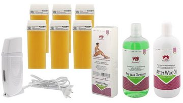 Kosmetex Körperrasierer 6x Wachs-Patronen Aloe Vera Kosmetex, Erhitzer Set, Reiniger, After Wax und 100x Vliesstreifen