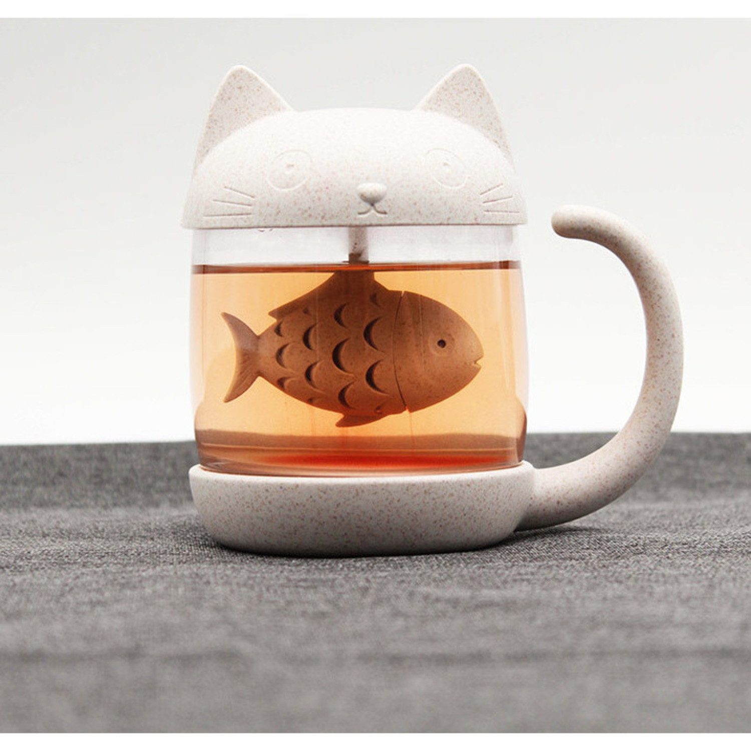 Winkee Teeglas Katze Teeglas mit Teesieb im Deckel