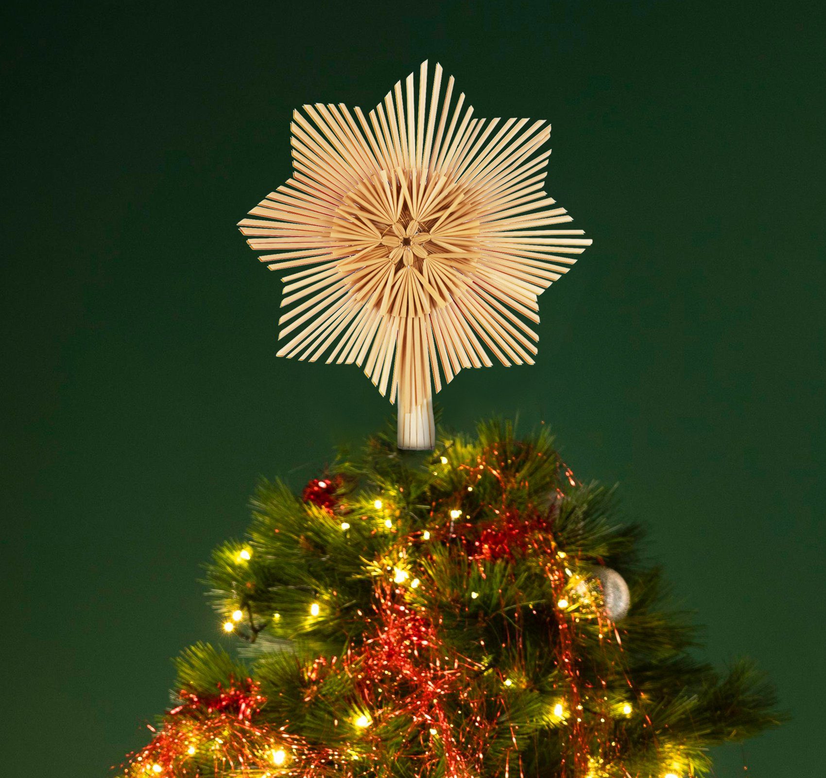 aus Schmuck Christbaumschmuck den Weihnachtsbaumspitze Christbaumspitze Weihnachtsbaum Natürlicher Strohstern-Spitze Stern Stroh für Christbaum (6-tlg), Homewit