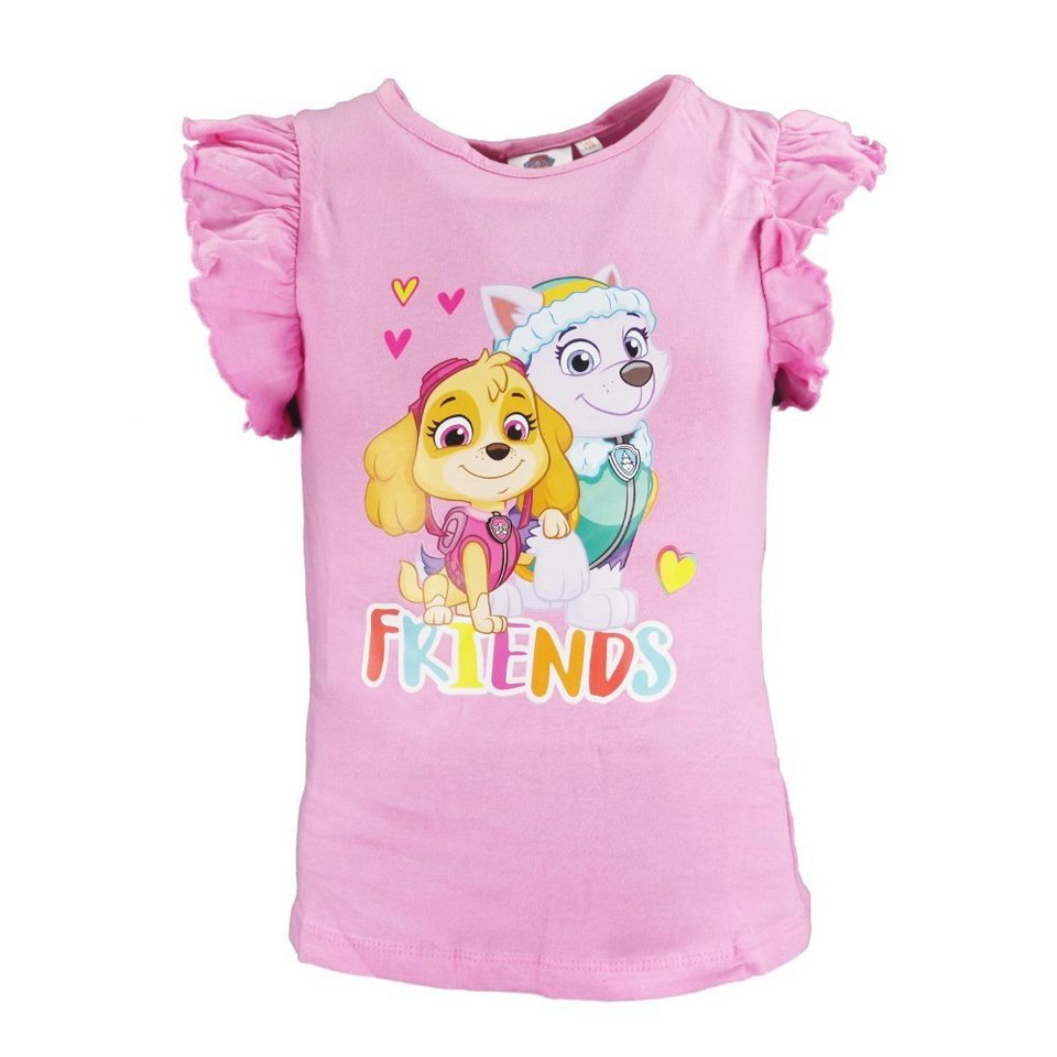PAW PATROL Print-Shirt Paw Patrol Skye Kinder Mädchen T-Shirt mit Rüschen  Gr. 98 bis 128, 100% Baumwolle