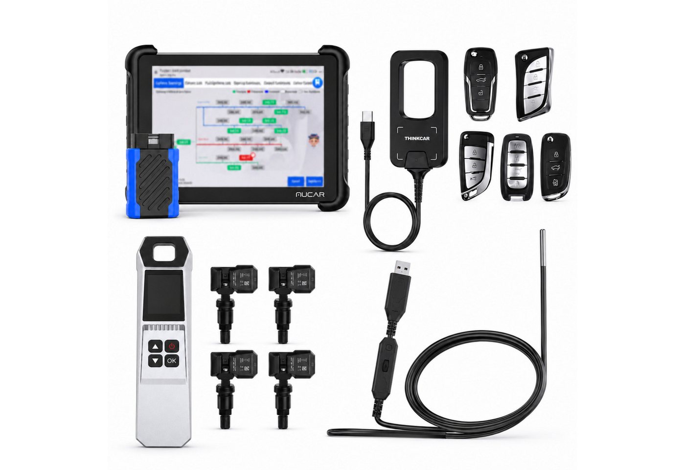 MUCAR Kfz-Diagnosegerät Profi OBD2 Diagnosegerät J2534 ECU-Codierung 35+ Servicefunktionen, Komplett-Set, Profi-Set, Vollsystemdiagnose, J2534 Pass-Thru, ECU-Codierung