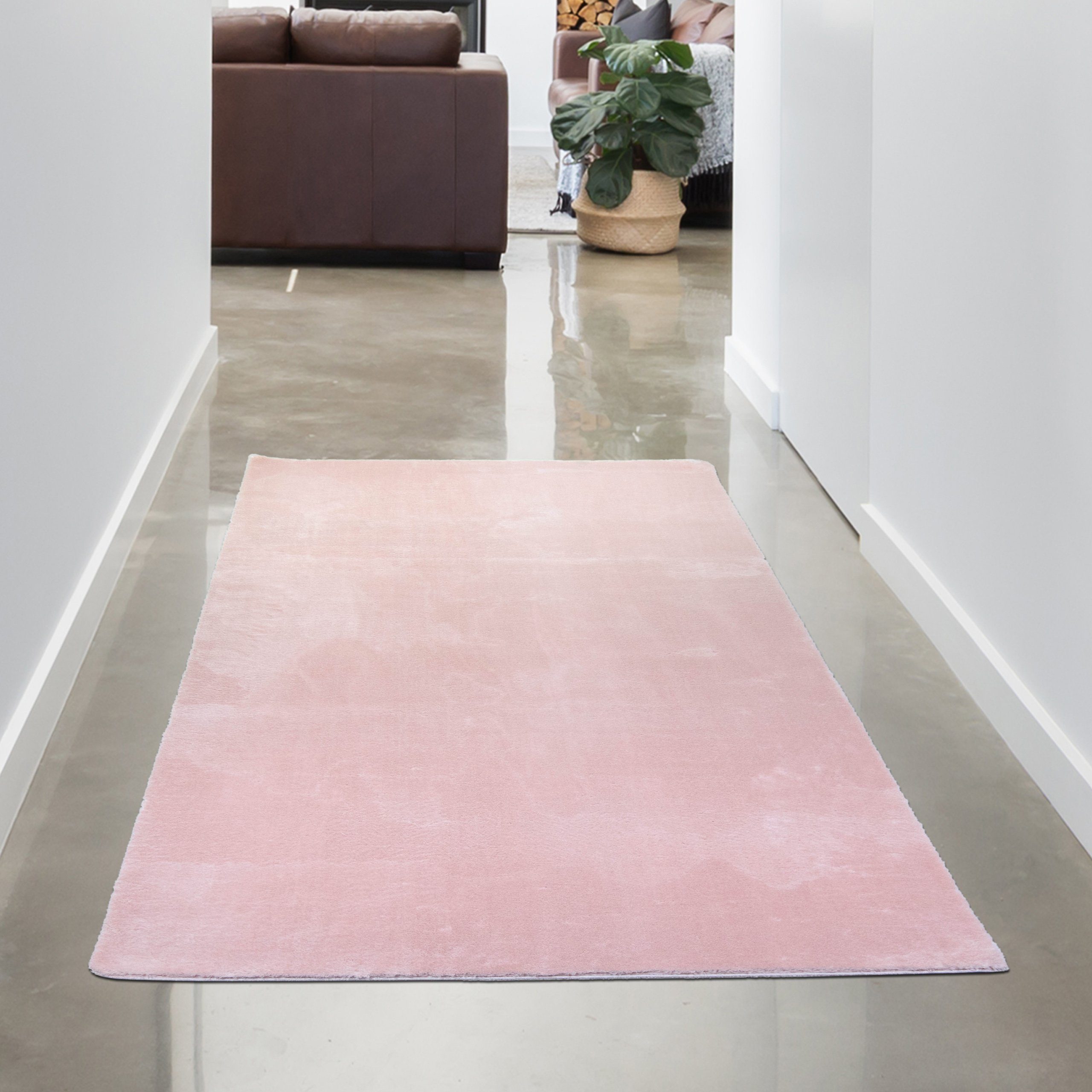 Carpetia Teppich Teppich Shaggy Hochflorteppich waschbar rutschfes rosa, rund, Höhe: 18 mm