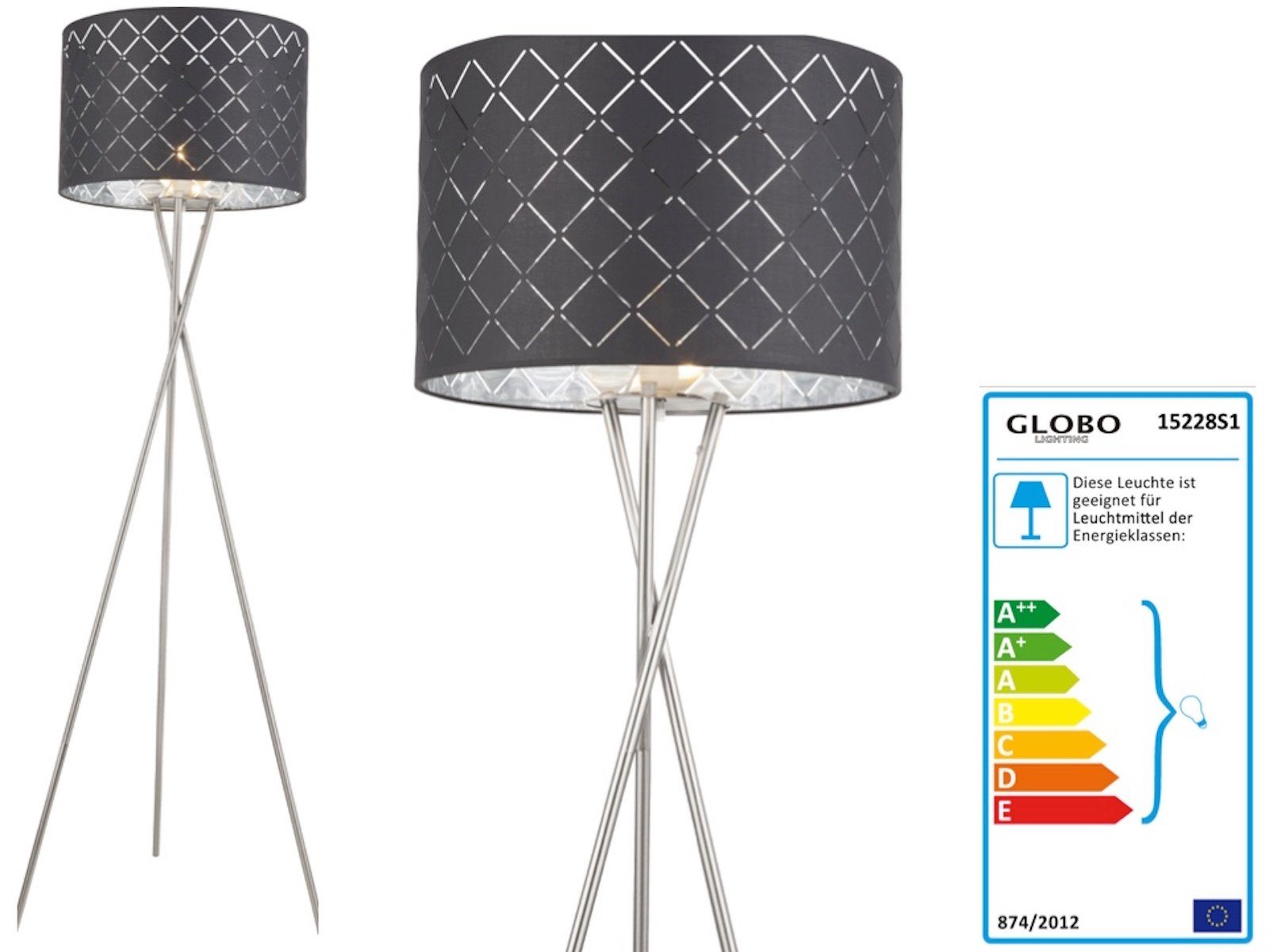 Globo Stehlampe GLOBO Stehlampe Wohnzimmer Stehleuchte modern grau silber Dreibein | Standleuchten
