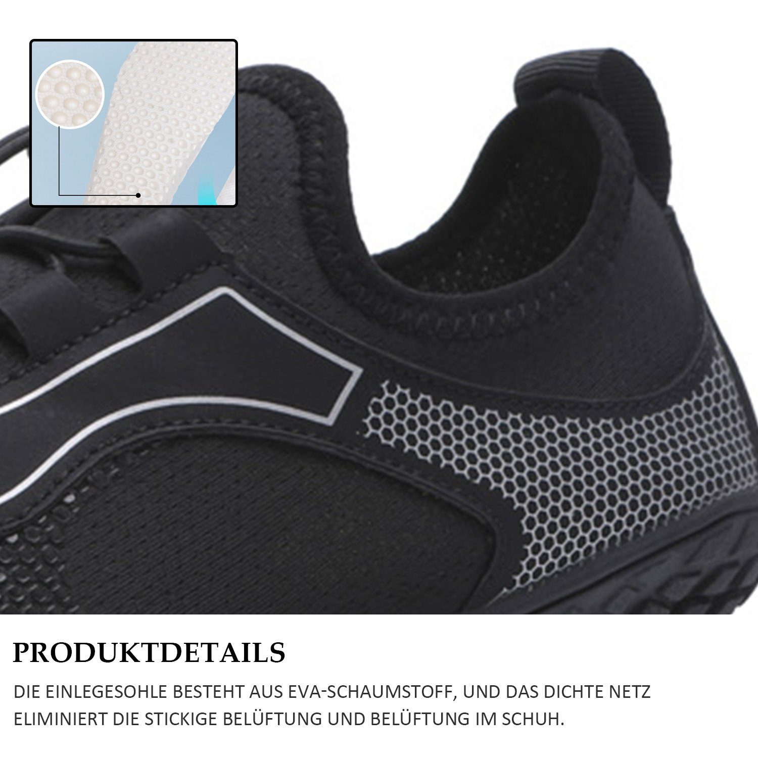 Daisred Barfußschuhe Damen Barfußschuh Traillaufschuhe Herren Schwarz Minimalistische