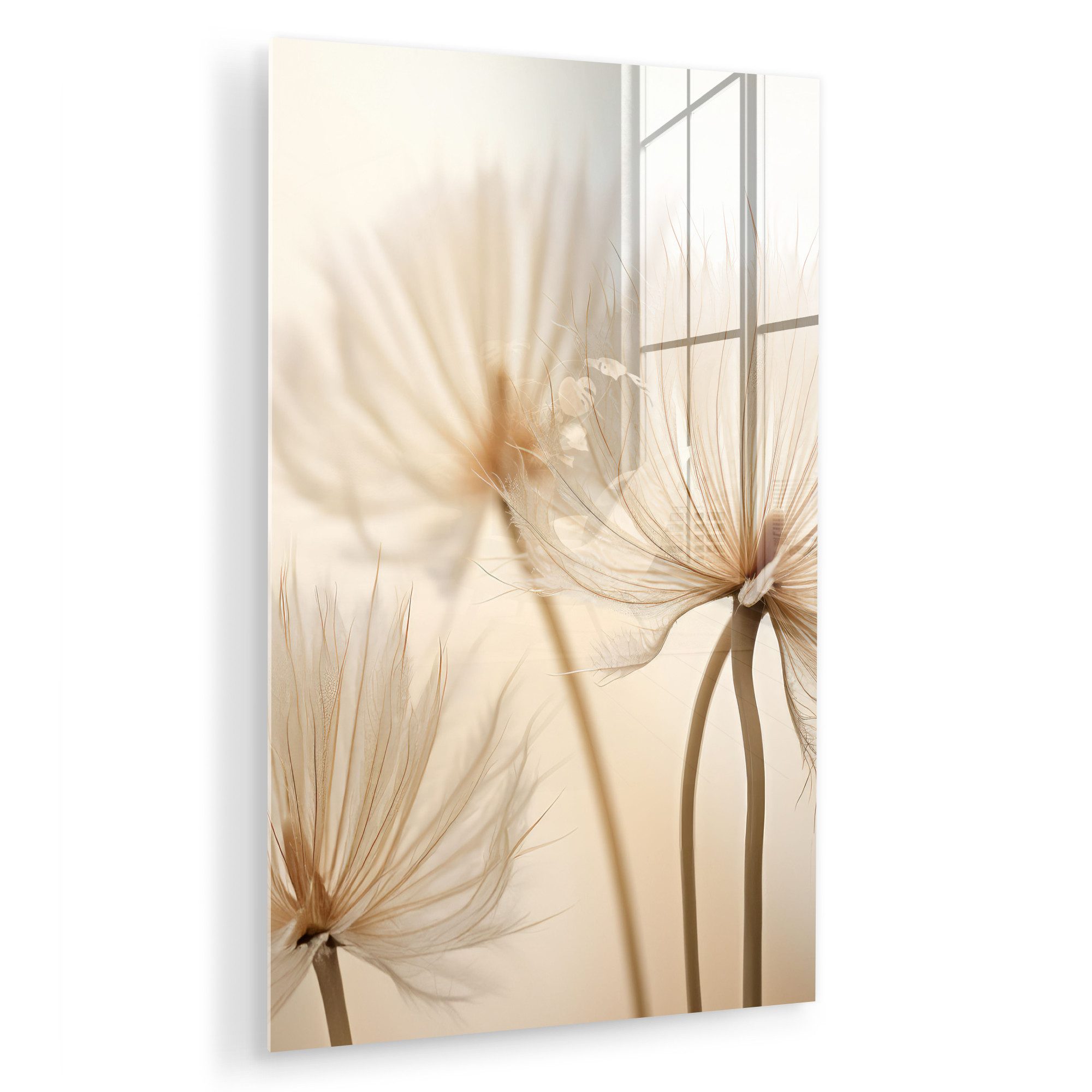MuchoWow Acrylglasbild Blumen - Beige - Natur, Inkl. Aufhängung, Dekorative Bild für Küche & Wohnzimmer auf Glas, 20x30 cm